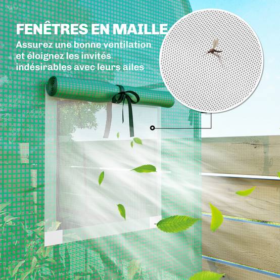 Petite Serre Balcon Acier Plantes Porte Roulante 2 Fenêtres 170x68x200cm Vert - ComfortXL Outdoor Living - Image 8