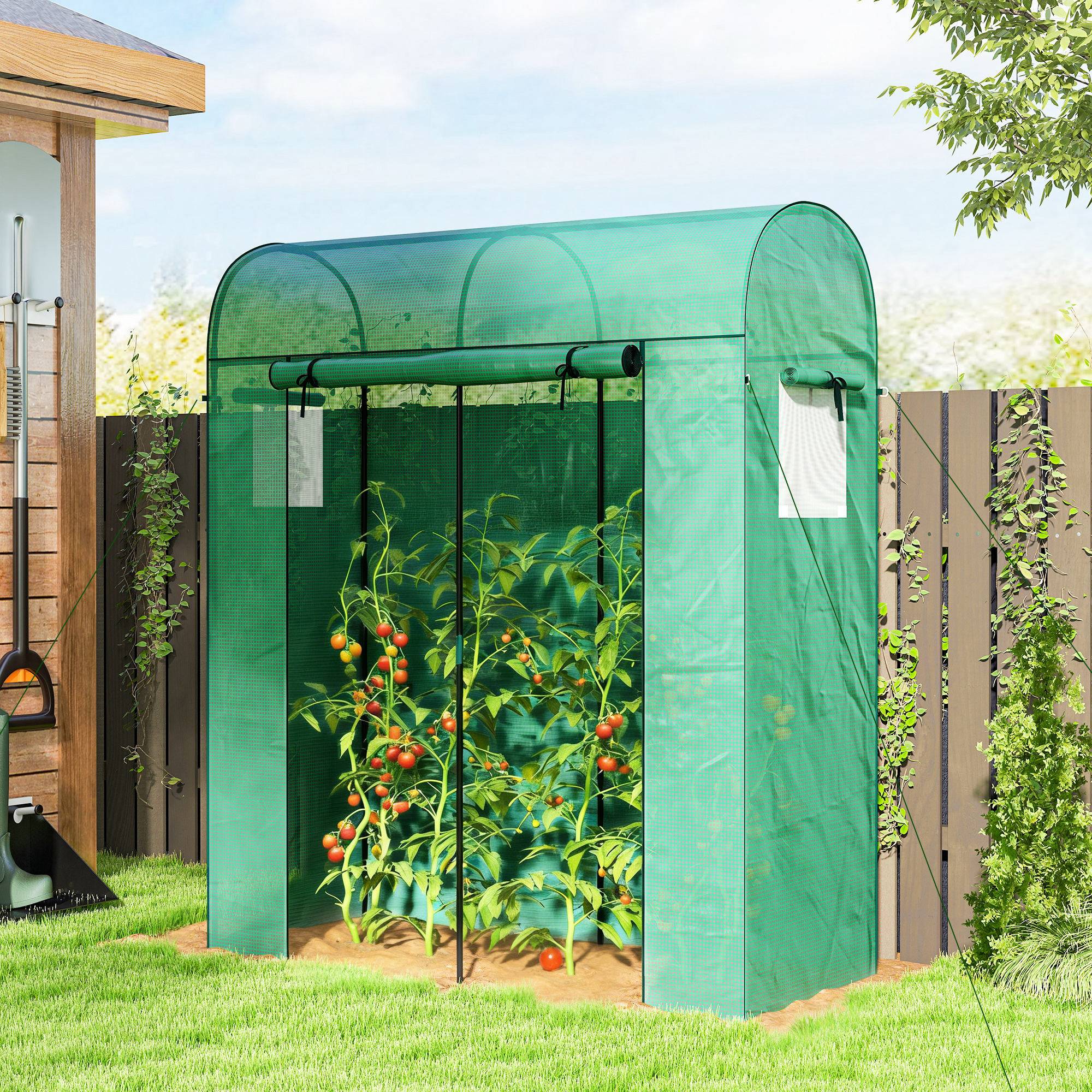 Petite Serre Balcon Acier Plantes Porte Roulante 2 Fenêtres 170x68x200cm Vert - ComfortXL Outdoor Living - Image 3