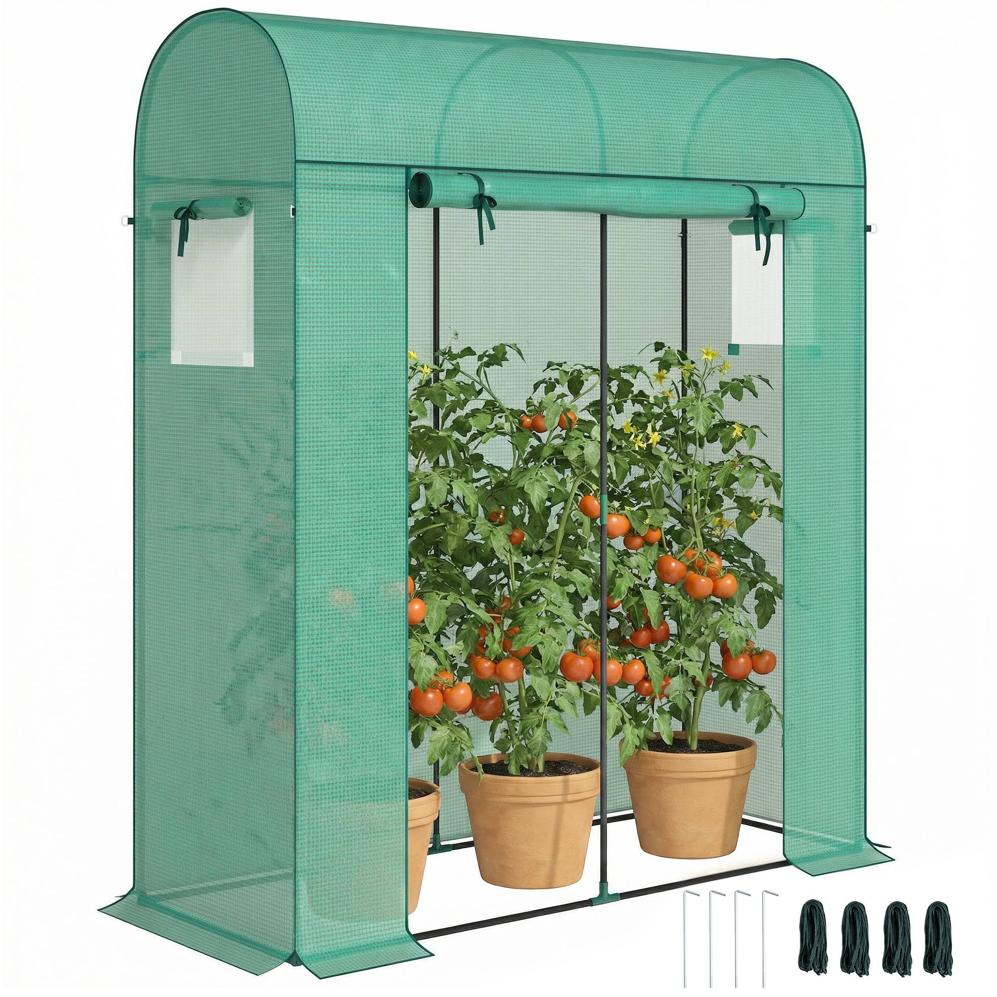 Petite Serre Balcon Acier Plantes Porte Roulante 2 Fenêtres 170x68x200cm Vert - ComfortXL Outdoor Living - Image 1
