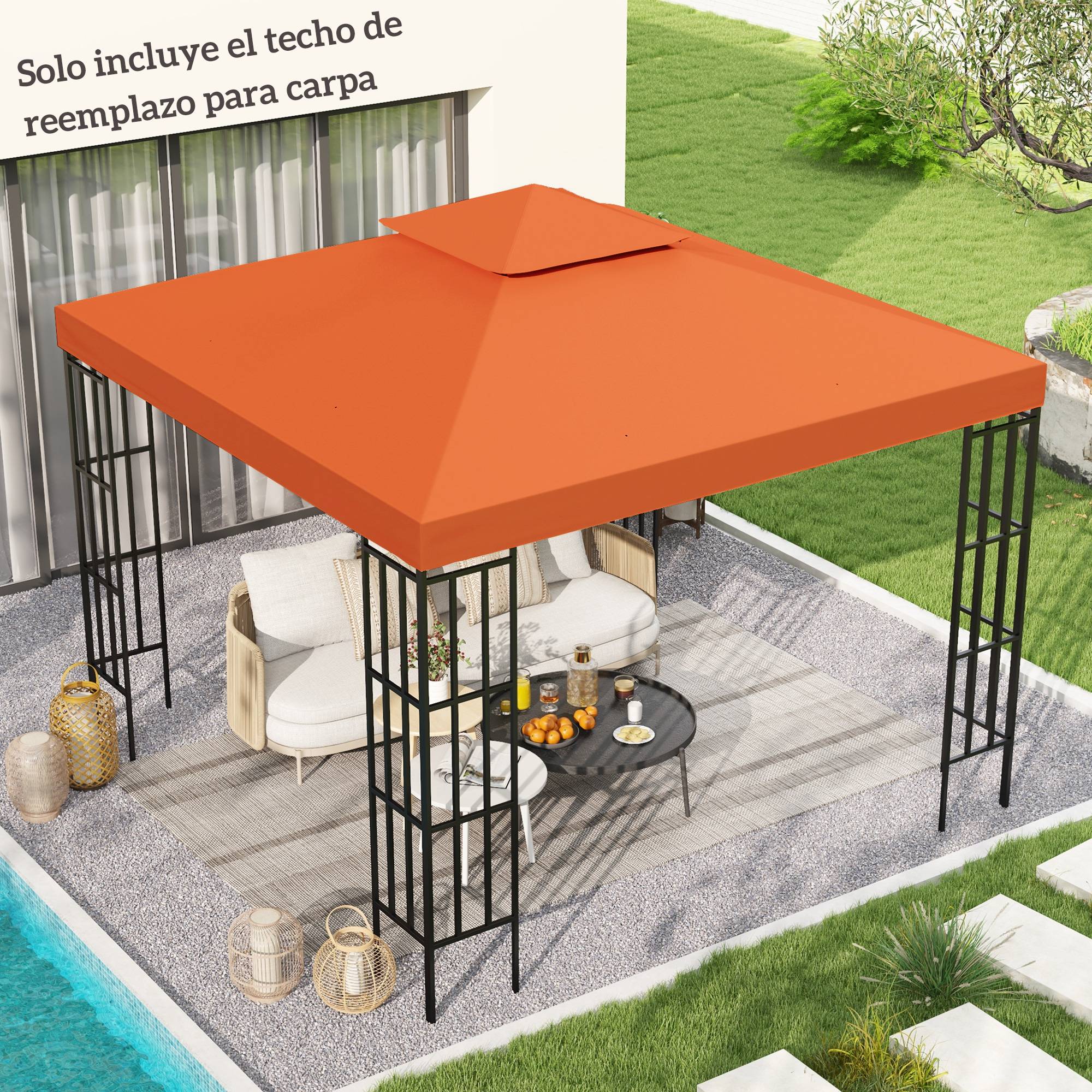 Toile de Rechange Tonnelle 3x3 m Polyester Double Toit Aéré Trous de Drainage Rouge Oxyde - ComfortXL Outdoor Living - Image 3