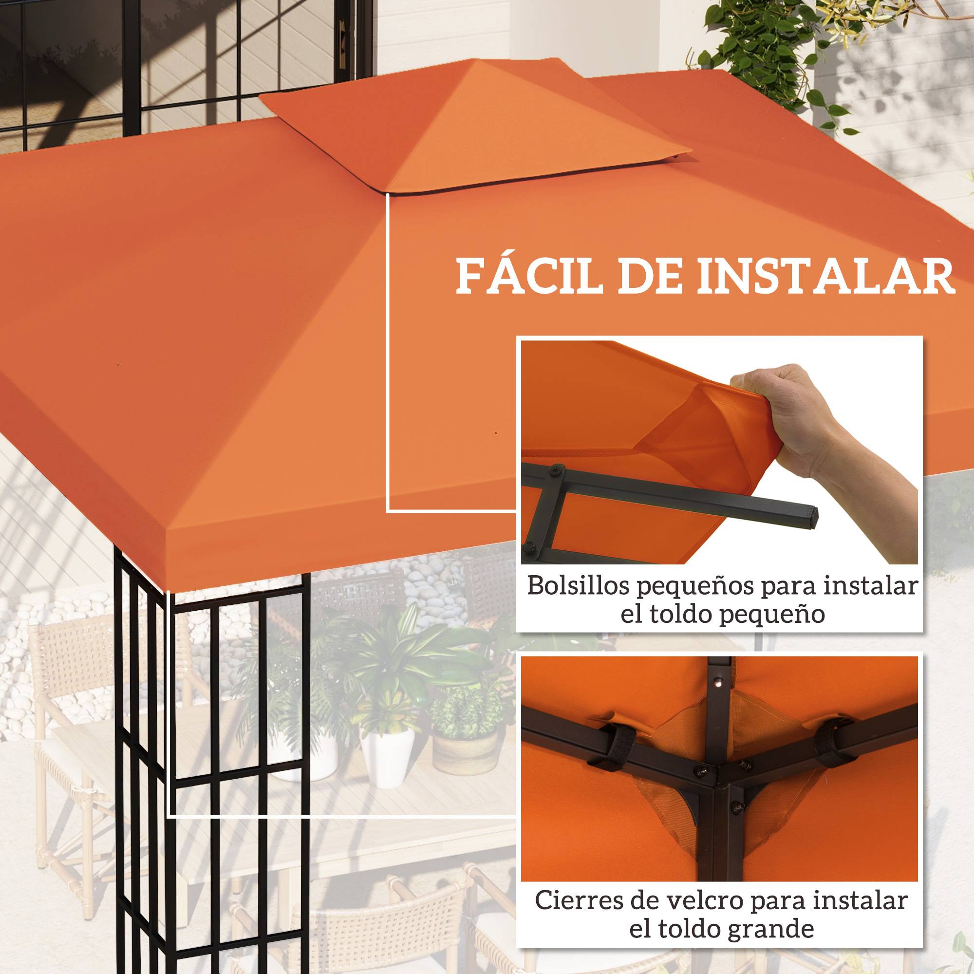 Toile de Rechange Tonnelle 3x3 m Polyester Double Toit Aéré Trous de Drainage Rouge Oxyde - ComfortXL Outdoor Living - Image 6