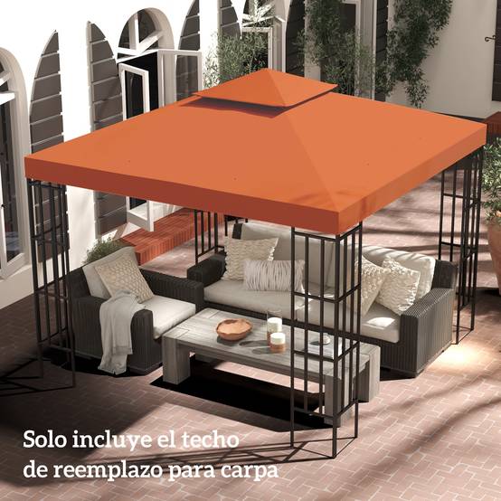 Toile de Rechange Tonnelle 3x3 m Polyester Double Toit Aéré Trous de Drainage Rouge Oxyde - ComfortXL Outdoor Living - Image 8