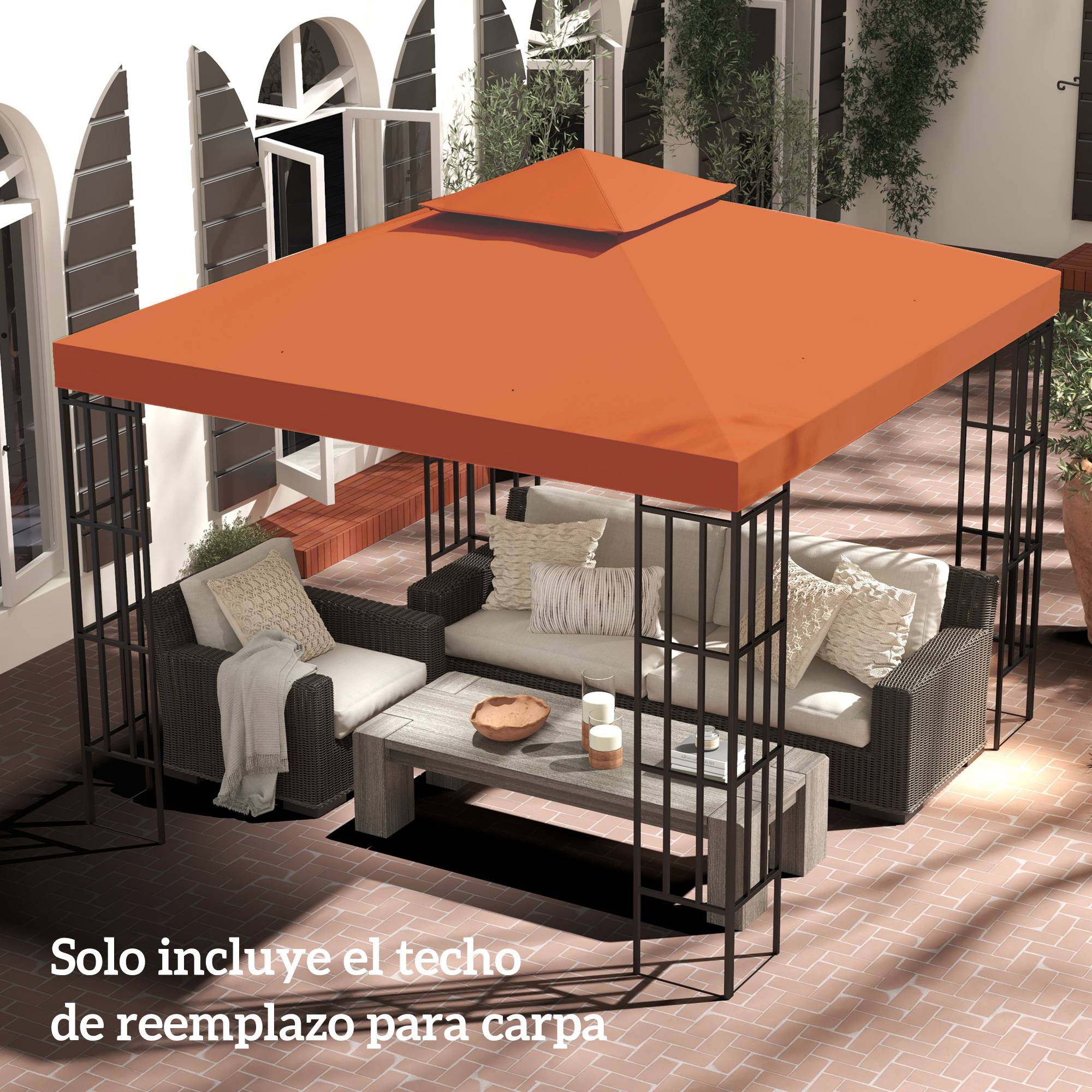 Toile de Rechange Tonnelle 3x3 m Polyester Double Toit Aéré Trous de Drainage Rouge Oxyde - ComfortXL Outdoor Living - Image 8