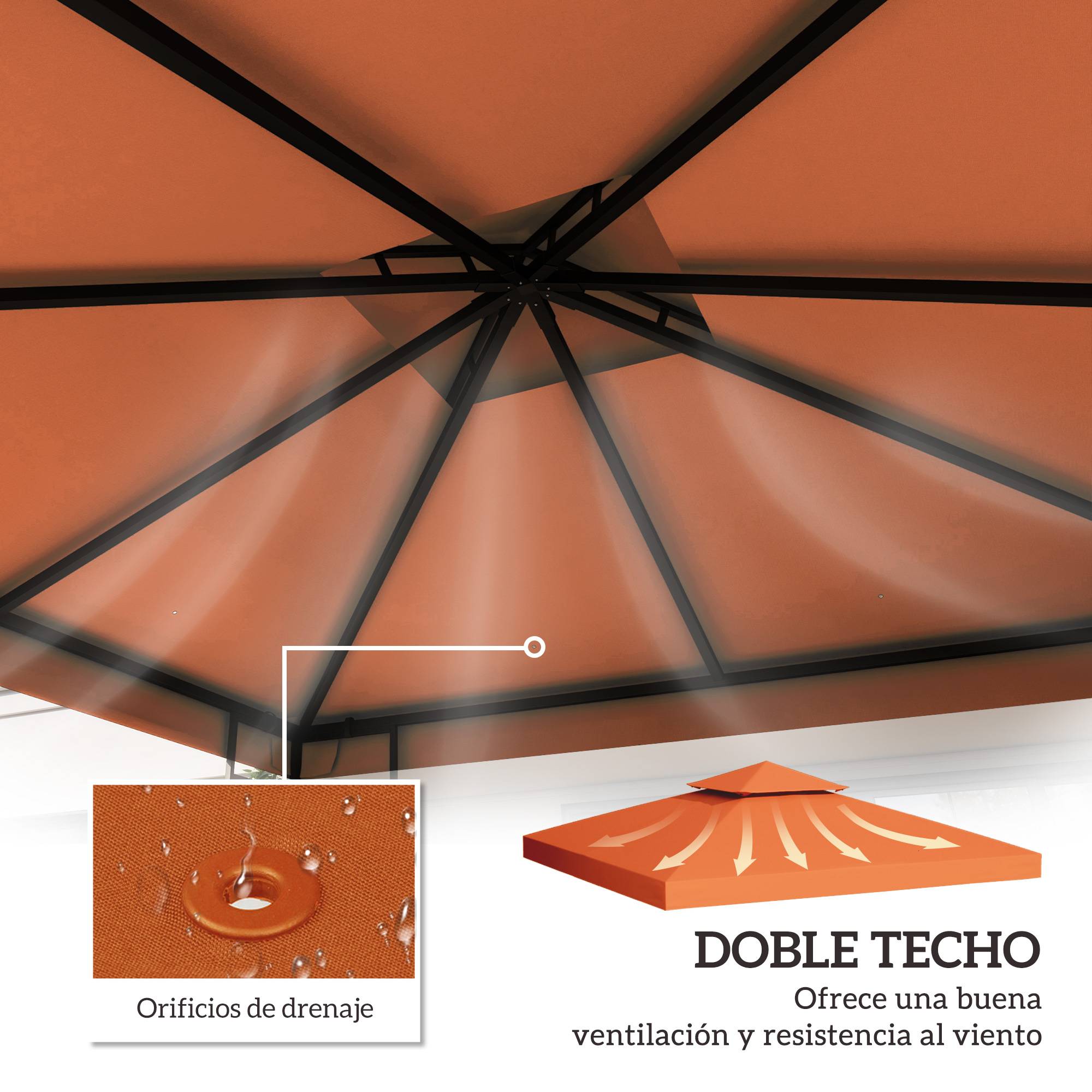 Toile de Rechange Tonnelle 3x3 m Polyester Double Toit Aéré Trous de Drainage Rouge Oxyde - ComfortXL Outdoor Living - Image 5