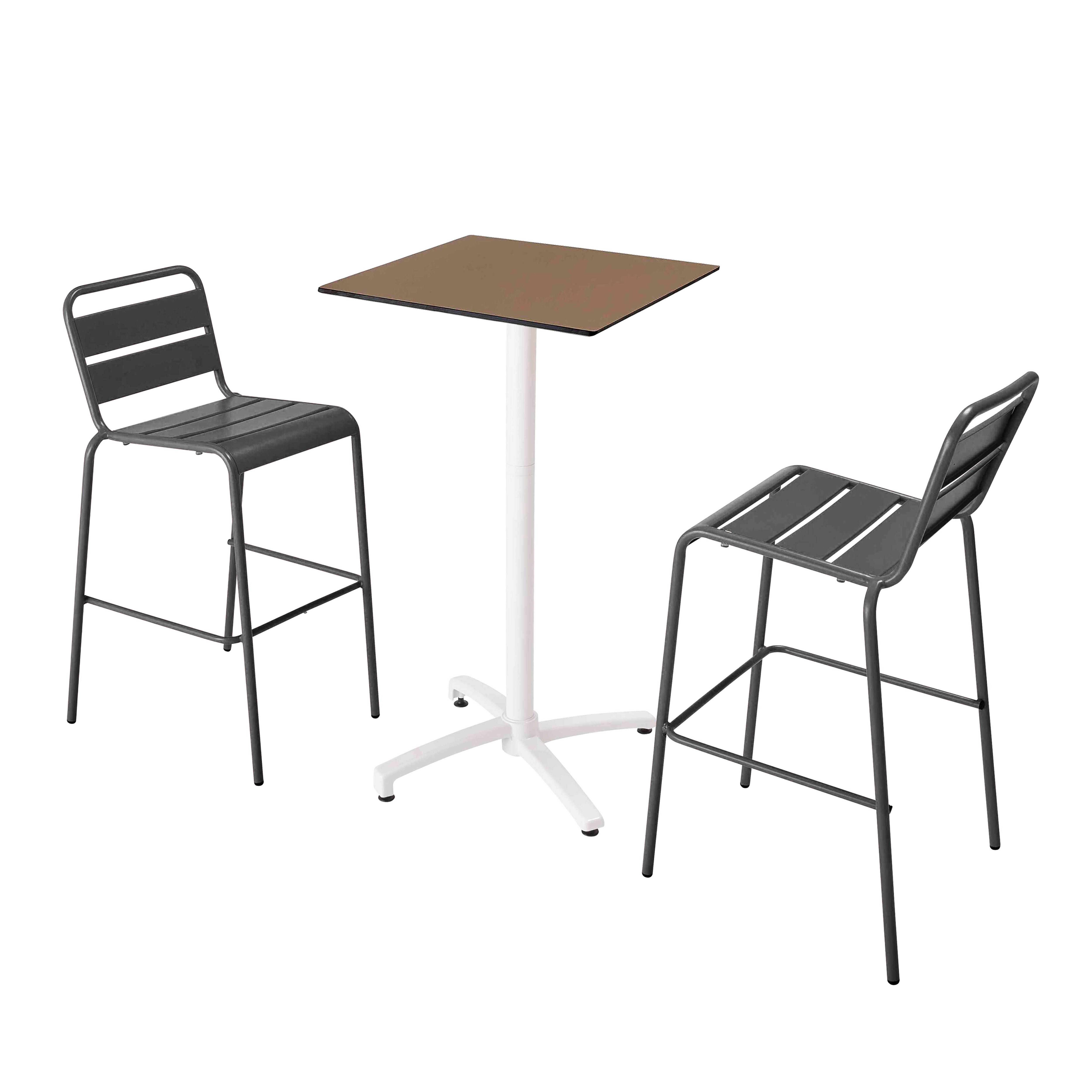 Oviala - Ensemble table haute stratifié taupe et 2 chaises hautes gris - Oviala - Image 1