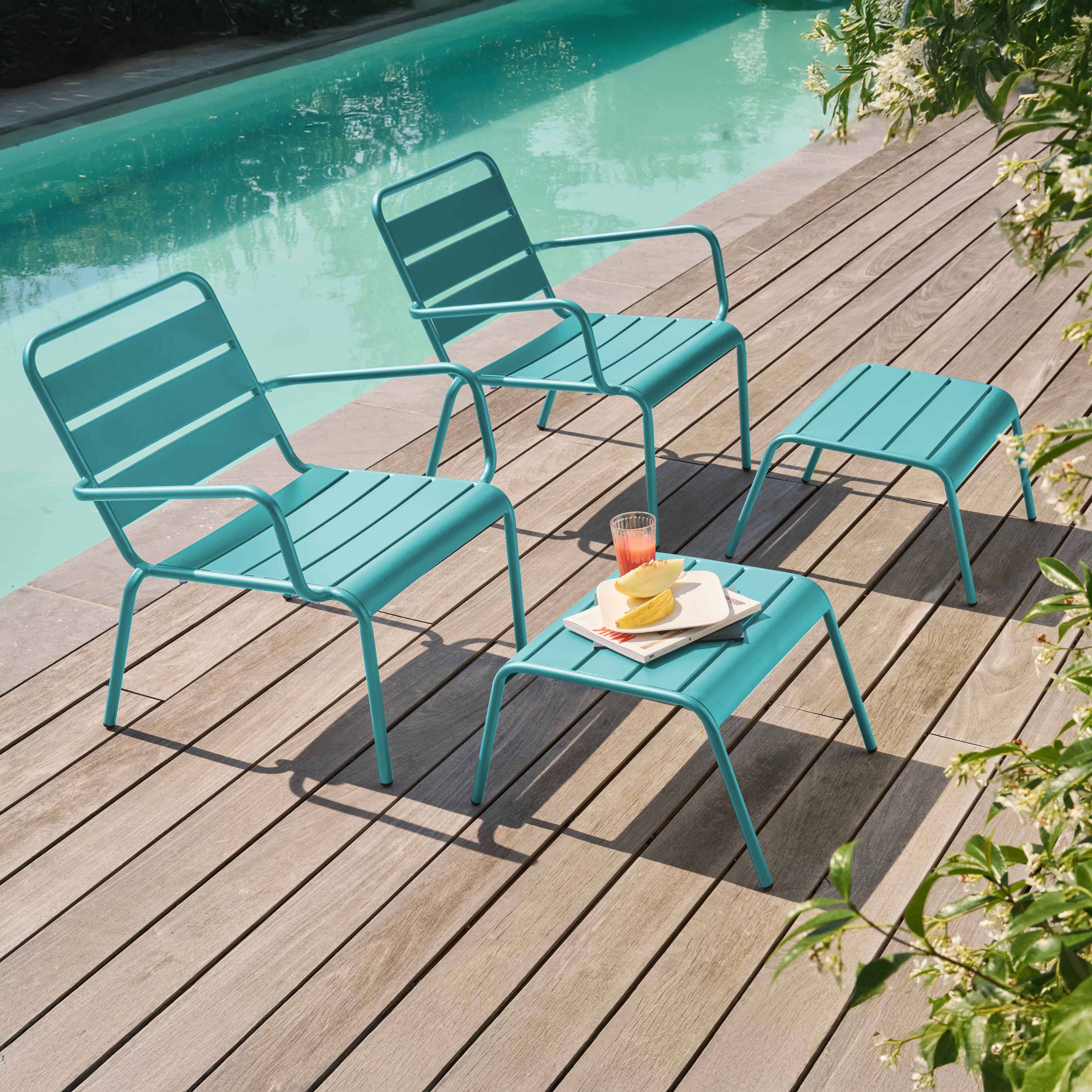 Oviala - Lot de 2 fauteuils relax avec repose-pieds en métal turquoise Palavas - Oviala - Image 2
