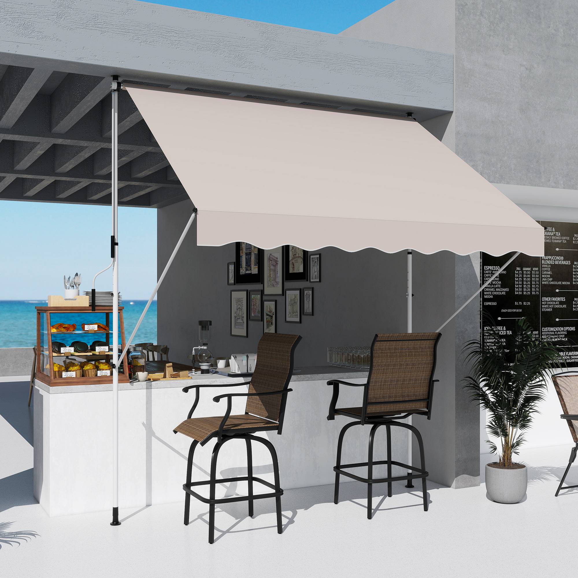 Store banne rétractable manuelle 300 x 150 x 170-280 cm avec hauteur réglable, manivelle et protection solaire pour terrasse, beige - Image 3