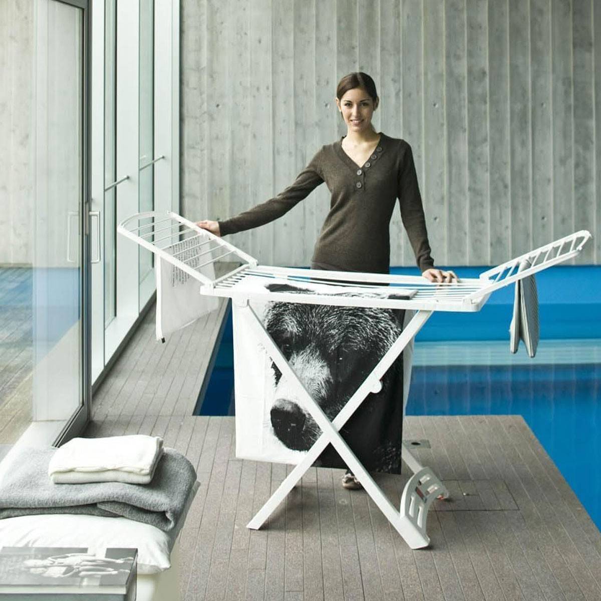 Séchoir à Linge Etendage pliable 20 m avec ailes 182 x 55 x 88 cm Fil anti-plis Roulette VILEDA - Image 3
