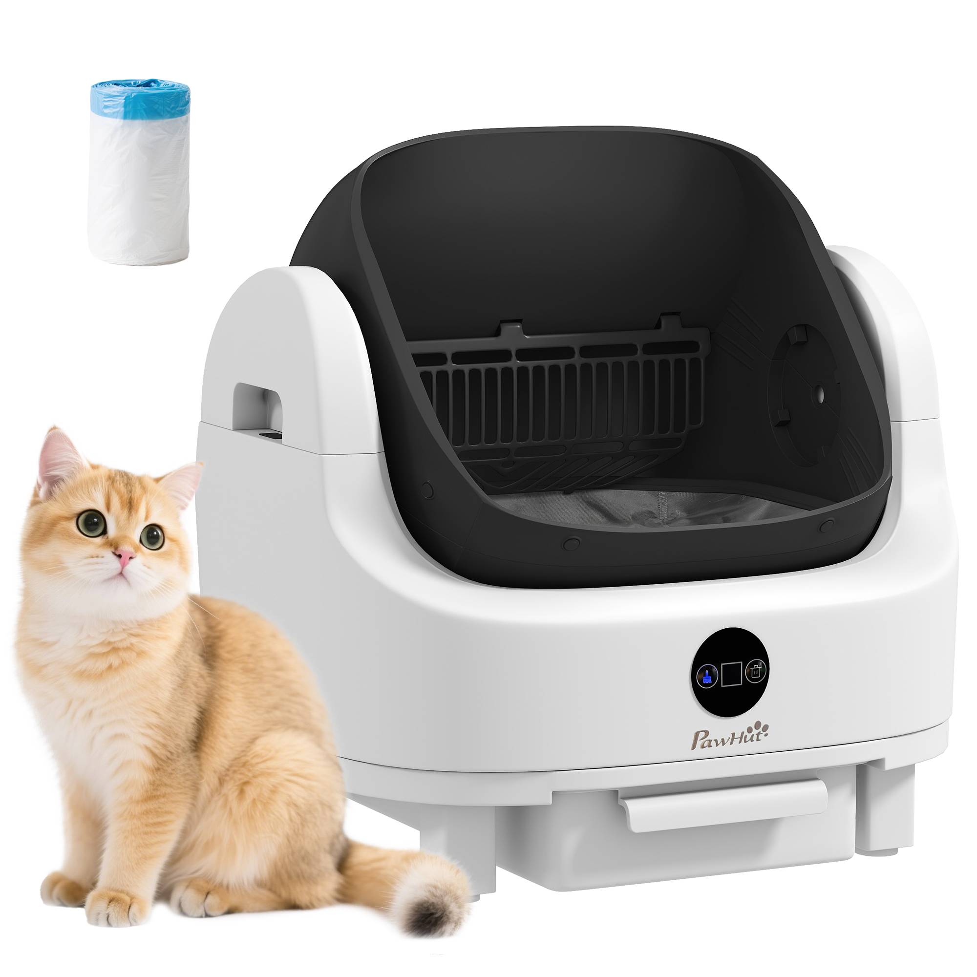 Bac à litière autonettoyant ouvert capteurs sécurité désodorisant chat intérieur blanc - Image 1