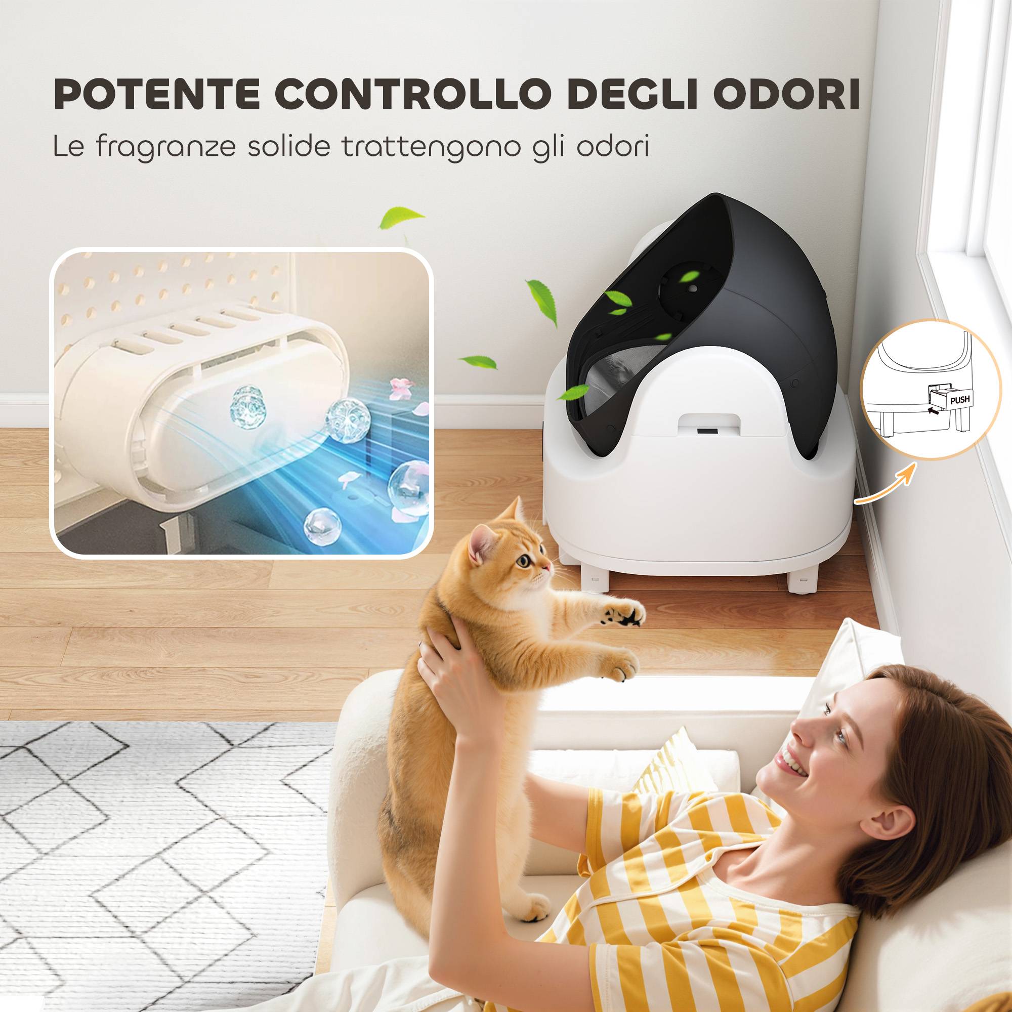Bac à litière autonettoyant ouvert capteurs sécurité désodorisant chat intérieur blanc - Image 8