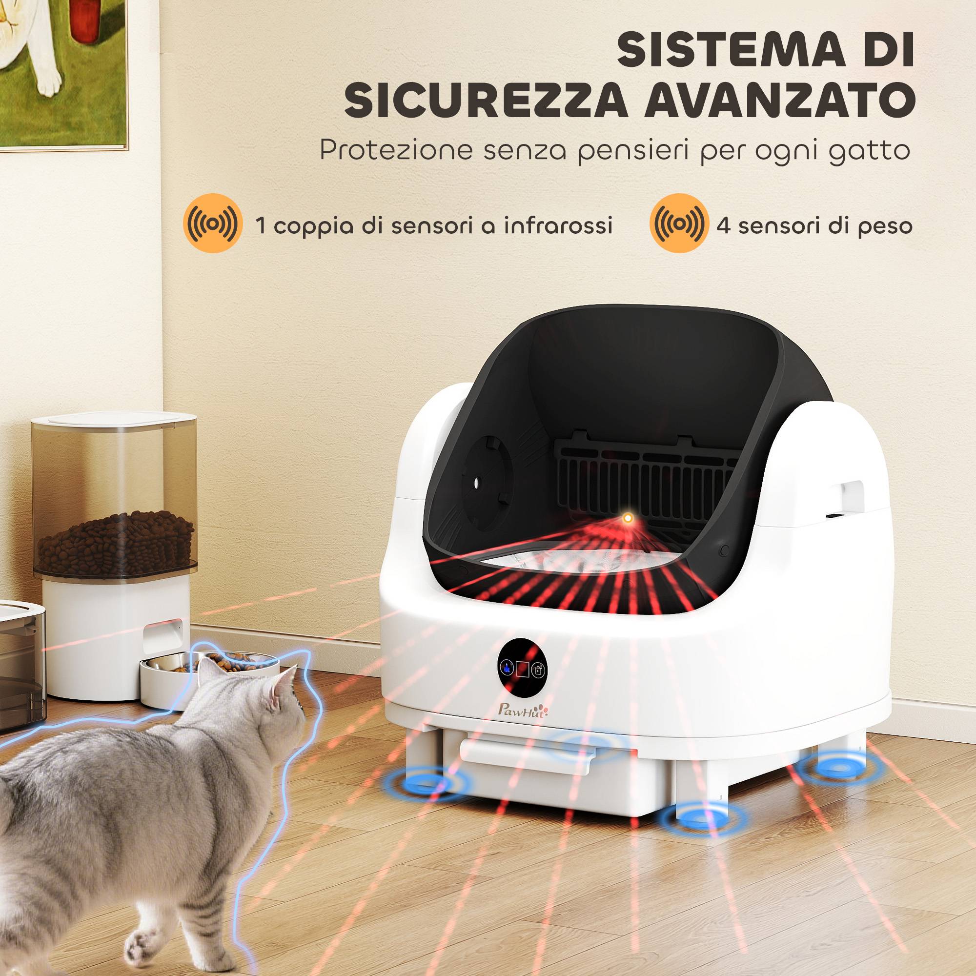 Bac à litière autonettoyant ouvert capteurs sécurité désodorisant chat intérieur blanc - Image 6