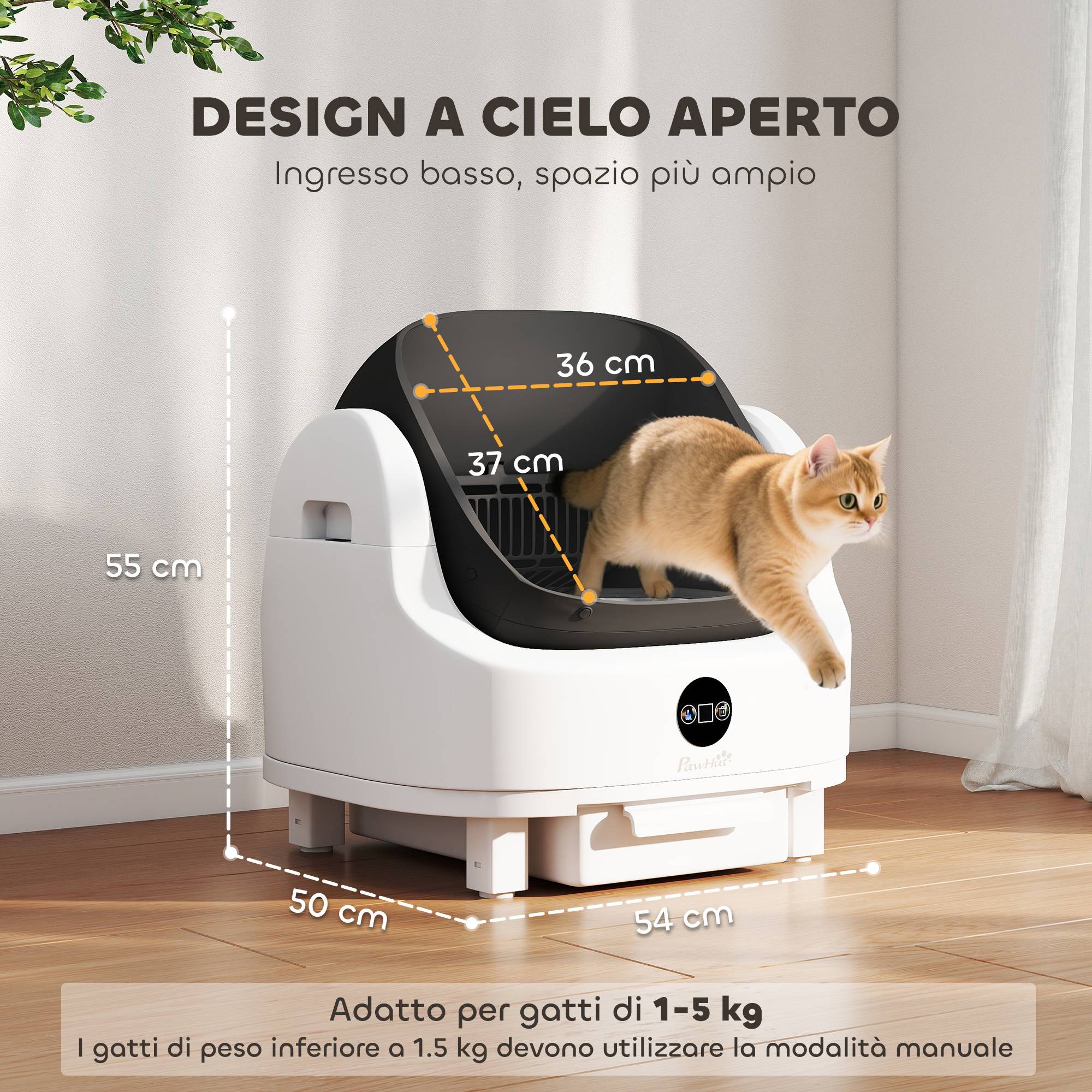 Bac à litière autonettoyant ouvert capteurs sécurité désodorisant chat intérieur blanc - Image 5