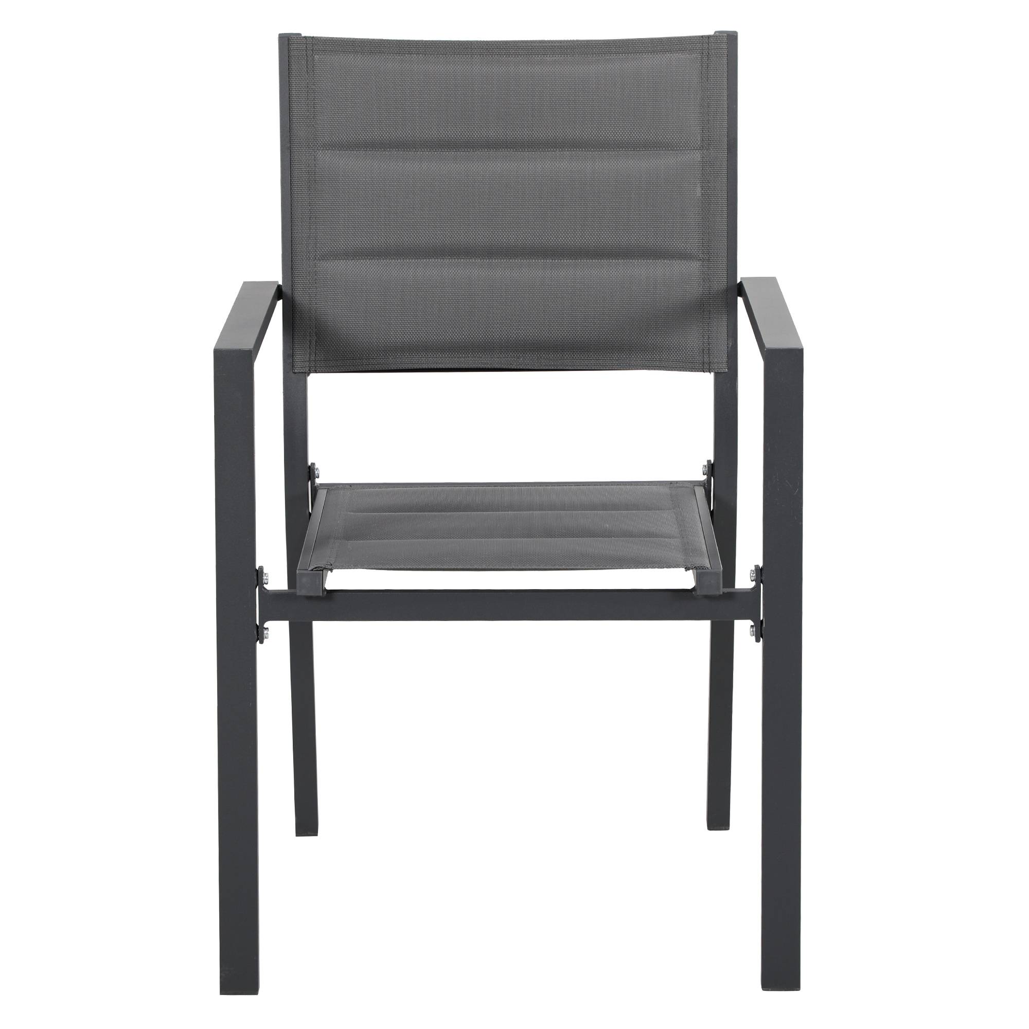 Salon de jardin en aluminium et textilène table extensible 6 chaises empilables 6 personnes gris - Image 9
