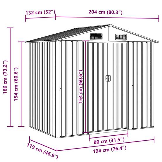 Vidaxl - Abri de stockage pour jardin Marron 204x132x186 cm Acier vidaXL 47029 - Image 3