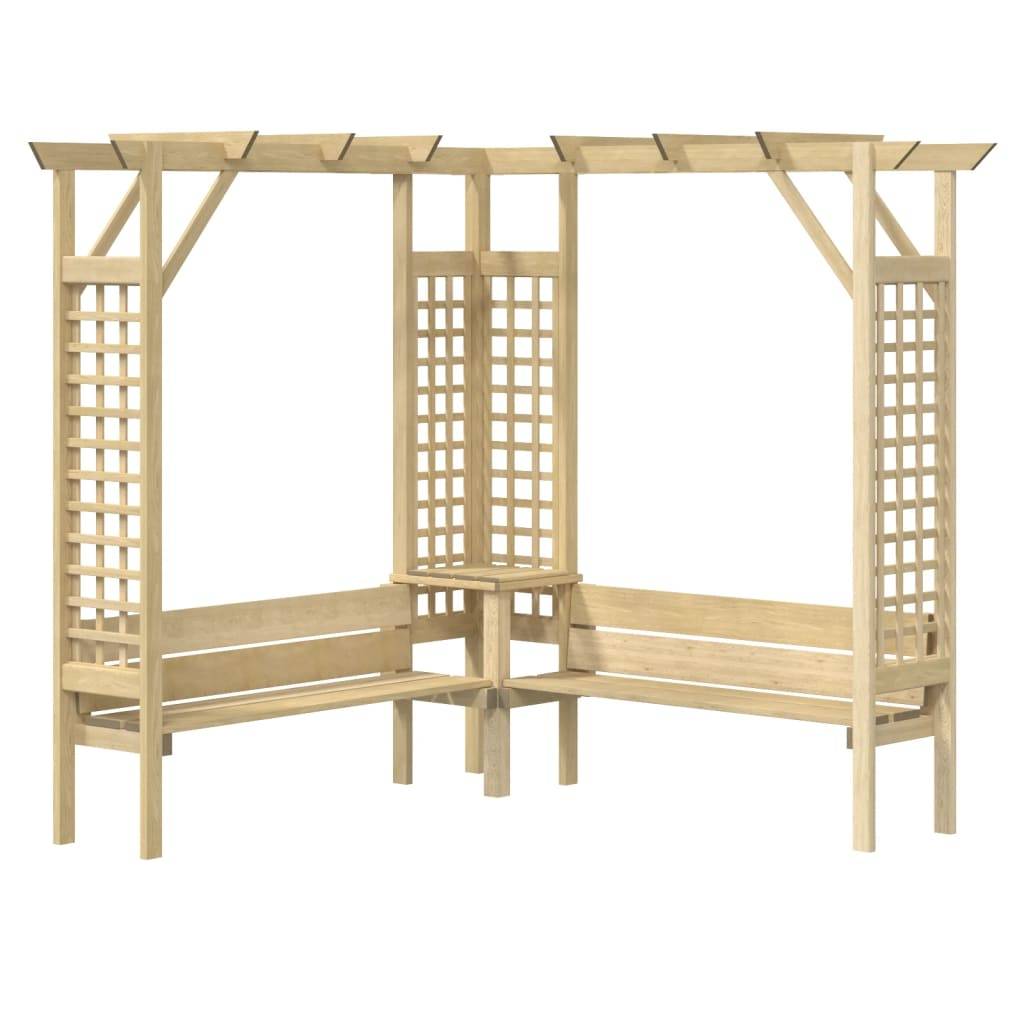 Pergola - Tonnelle de jardin d'angle avec banc Bois de pin imprégné - Image 1