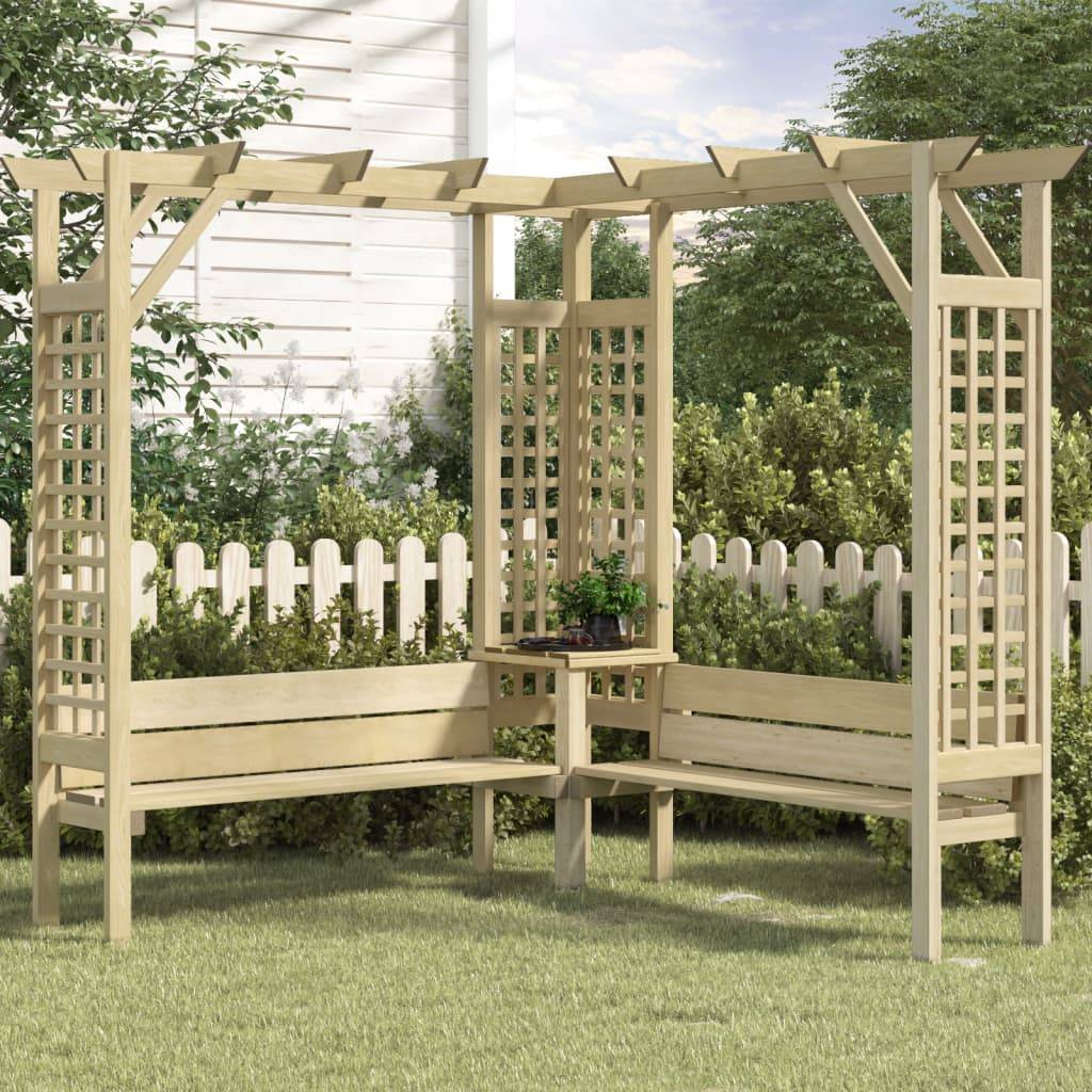 Pergola - Tonnelle de jardin d'angle avec banc Bois de pin imprégné - Image 2
