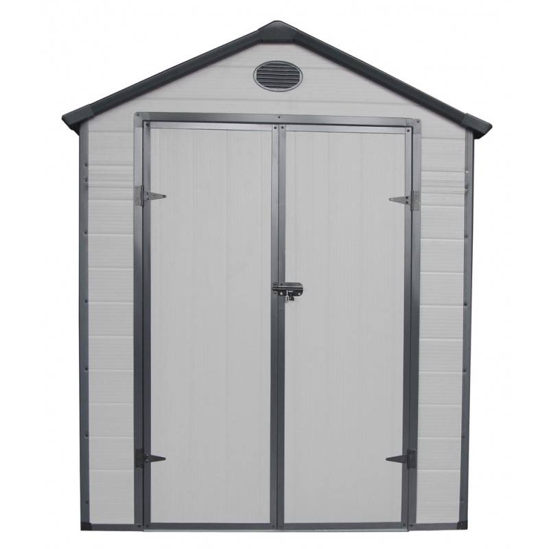 Abri de jardin résine 6,99m² gris anthracite clair avec kit d'ancrage et double porte - Jôbu - Image 7