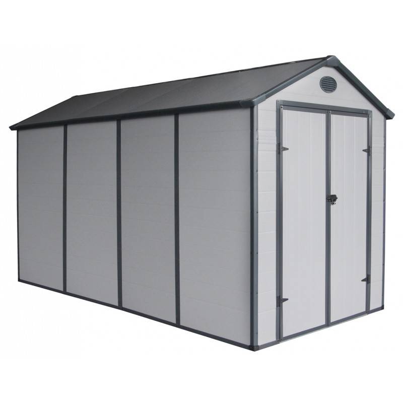 Abri de jardin résine 6,99m² gris anthracite clair avec kit d'ancrage et double porte - Jôbu - Image 2