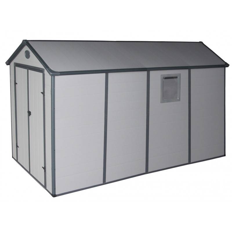 Abri de jardin résine 6,99m² gris anthracite clair avec kit d'ancrage et double porte - Jôbu - Image 3