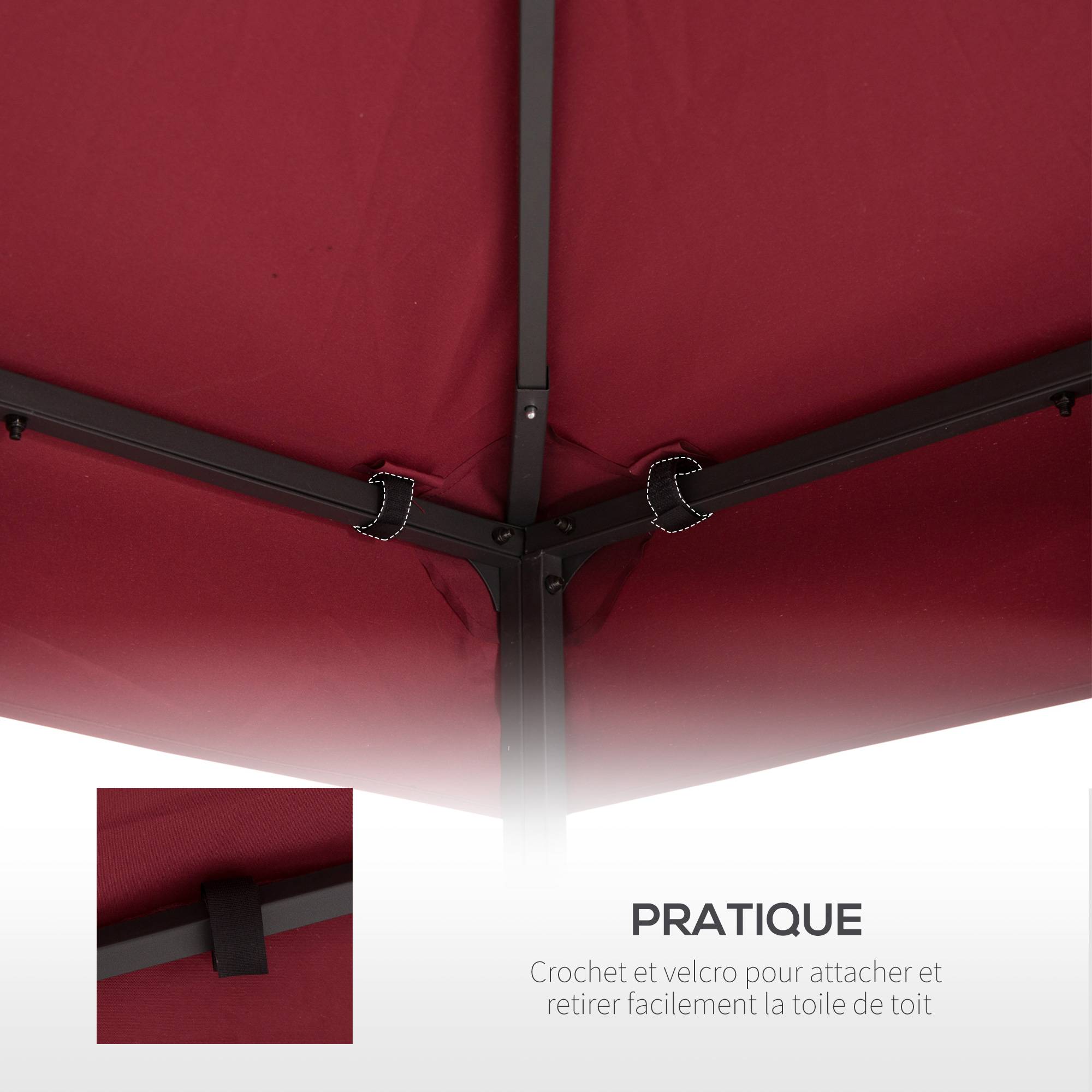 Outsunny - Toile de Rechange pour pavillon tonnelle 3x3m toile Rouge vineux - Outsunny - Image 6