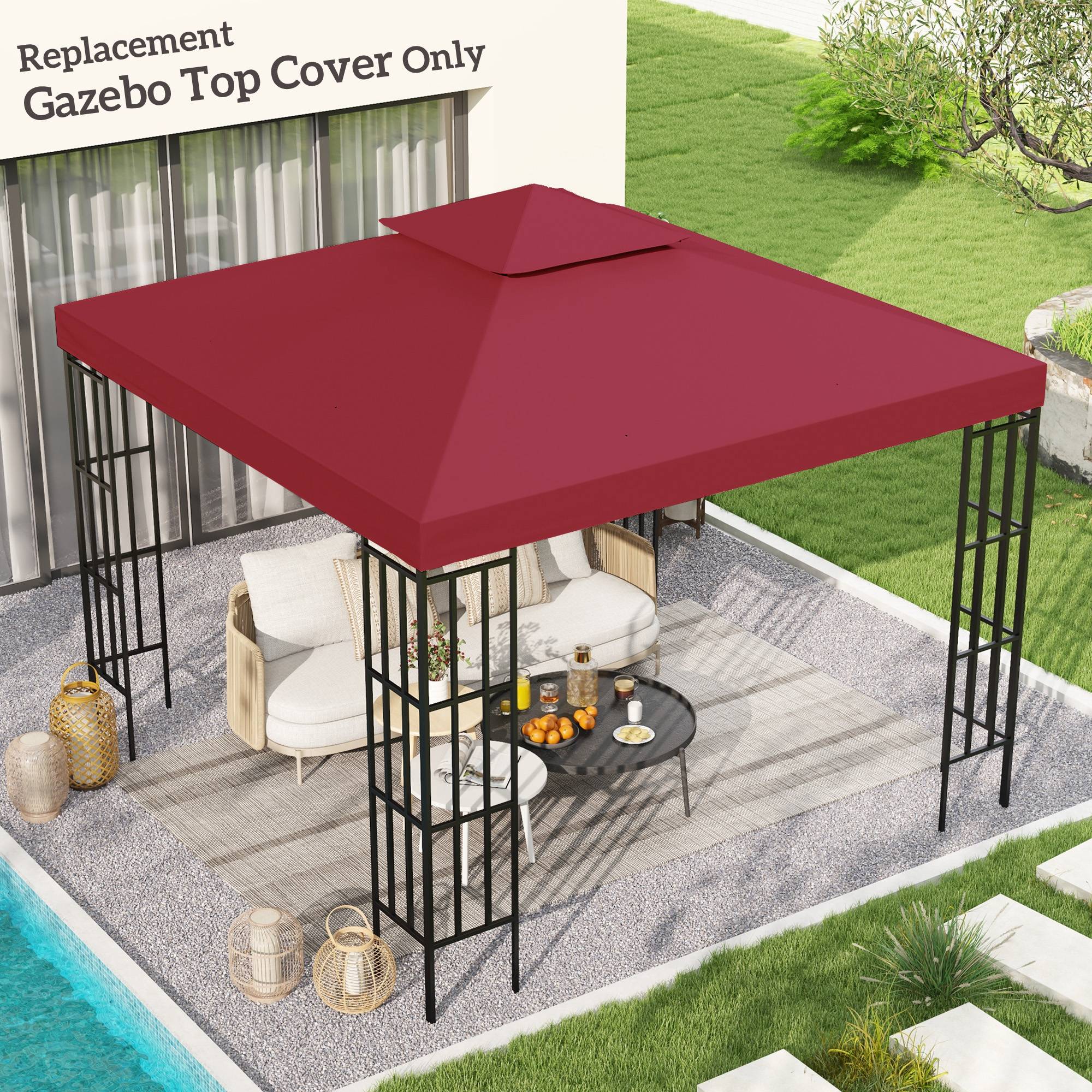 Outsunny - Toile de Rechange pour pavillon tonnelle 3x3m toile Rouge vineux - Outsunny - Image 2