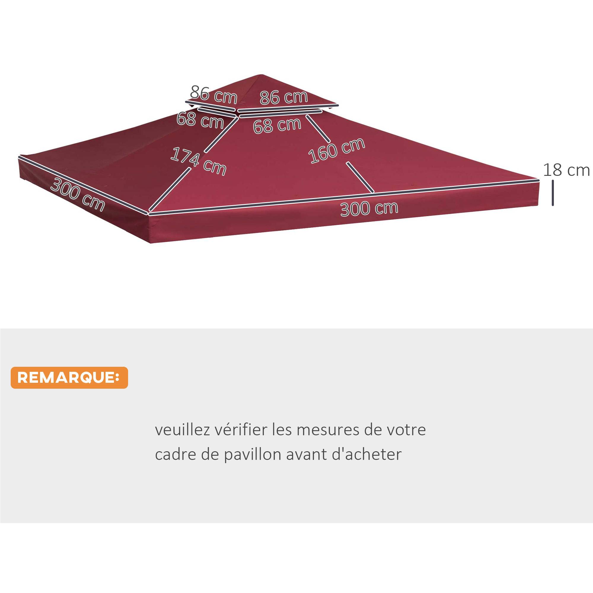 Outsunny - Toile de Rechange pour pavillon tonnelle 3x3m toile Rouge vineux - Outsunny - Image 3