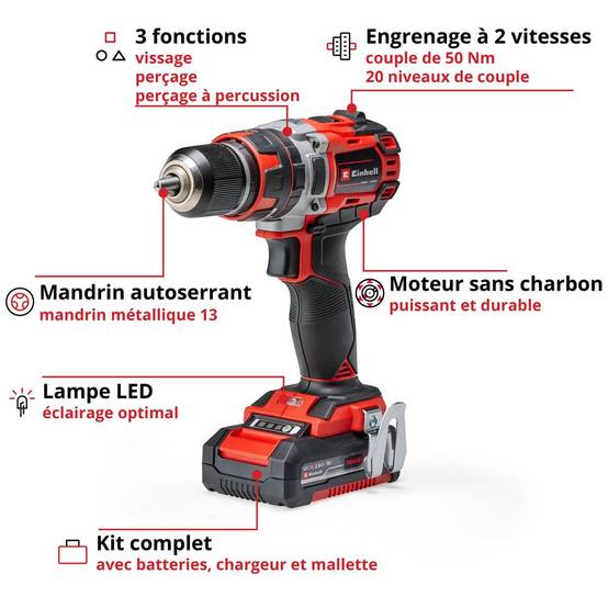 Einhell - Perceuse à percussion sans fil TE-CD 18/50 Li-i BL (2x2,0Ah) Einhell - Image 2