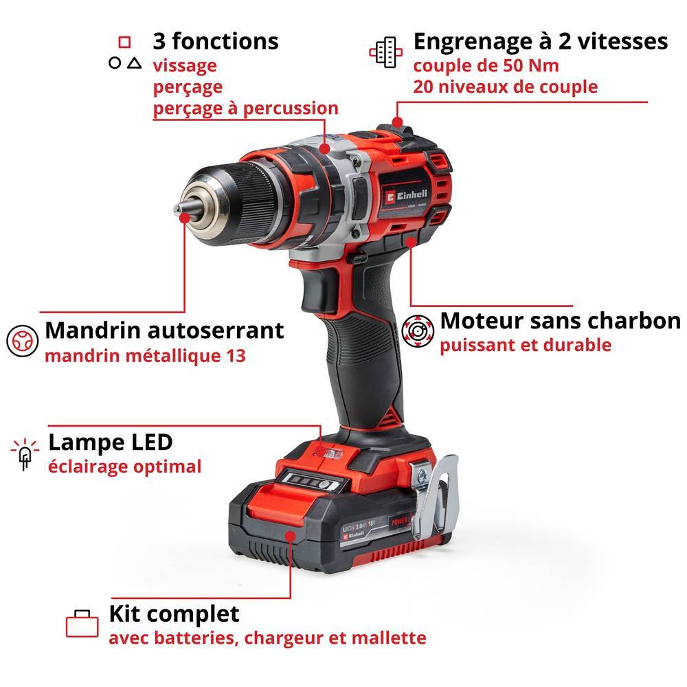 Einhell - Perceuse à percussion sans fil TE-CD 18/50 Li-i BL (2x2,0Ah) Einhell - Image 2