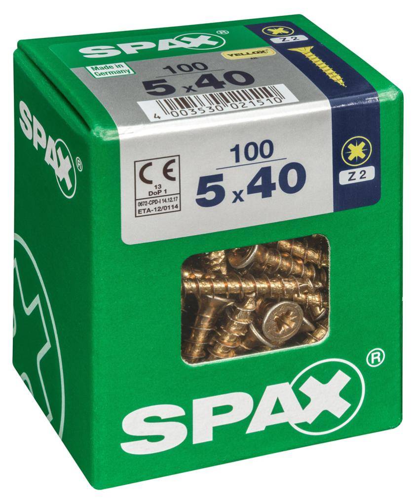 Spax - Lot de 100 vis acier tête fraisée pozidriv SPAX, Diam.5 mm x L.40 mm