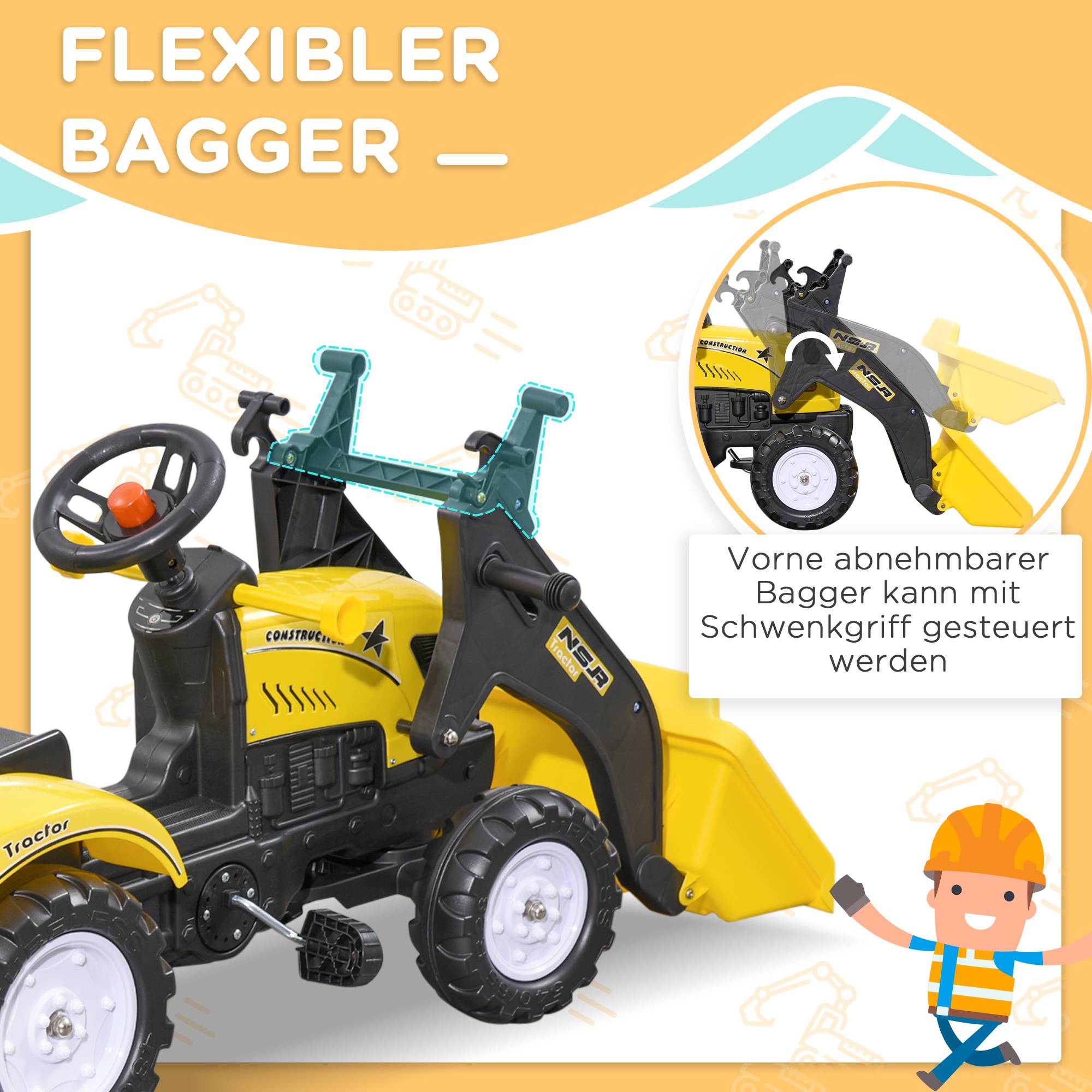 Chargeuse enfant, chargeur frontal orientable, 3 ans+, pédales, jaune/noir - Image 6