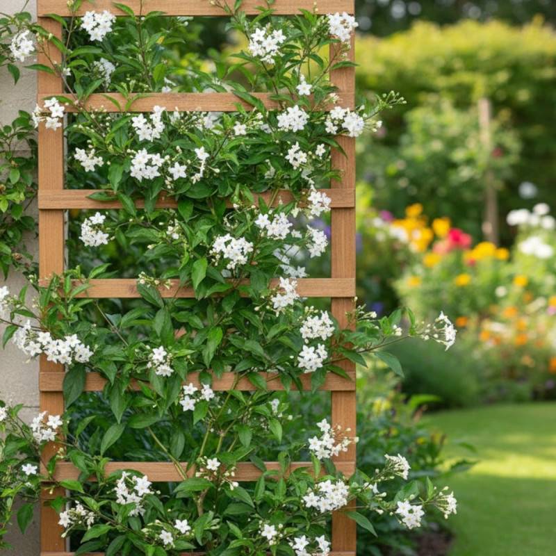 Solanum blanc, Morelle faux jasmin à fleurs Blanche - feuillage Caduc - Pot de 3L - Echelle bambou 60/120 cm-  hauteur à maturité De 2,50 m à 3,00 m - Image 4