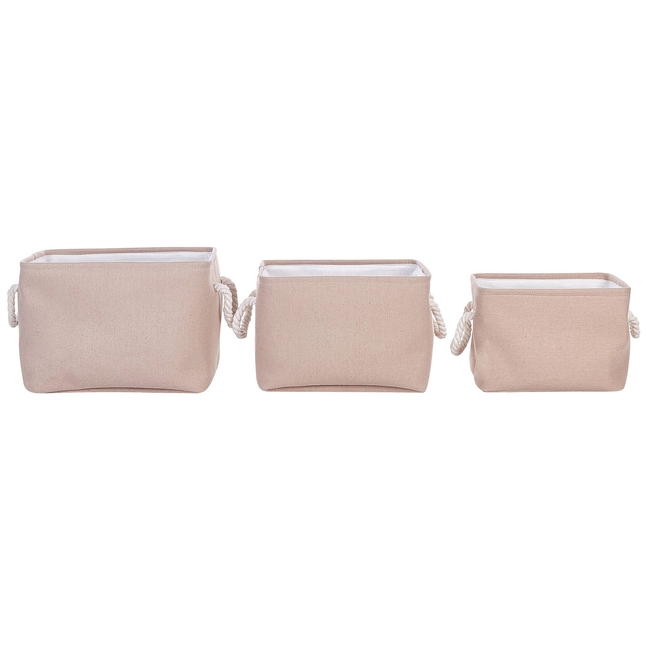 Lot de 3 Paniers de Rangement en Tissu Polyester Beige avec Poignées en Corde Boite de Rangement Organisation Salon Chambre Design Traditionnel - Image 1
