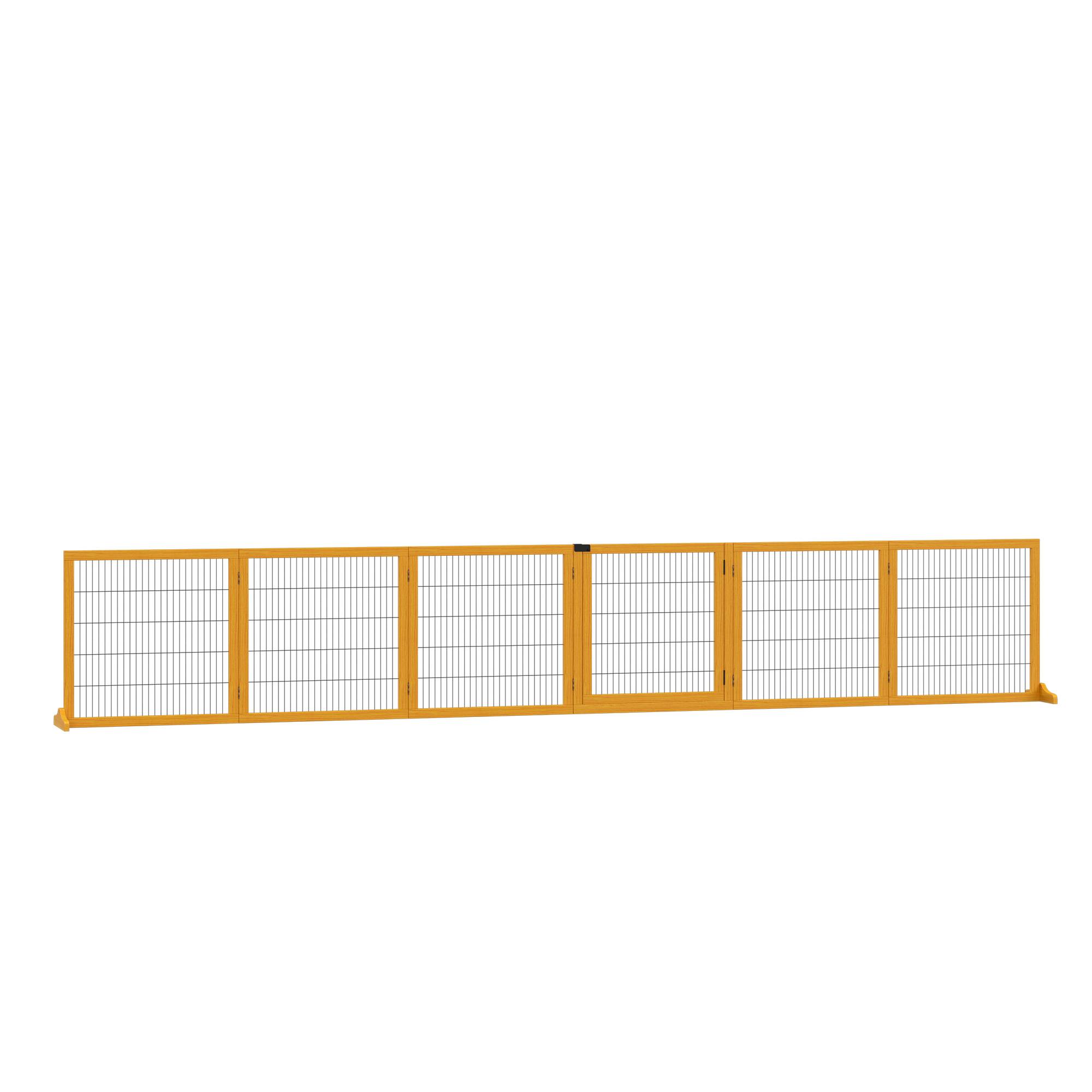 Barrière pour chien, pliable, 432 x 36 x 70 cm, pin, jaune - Image 2