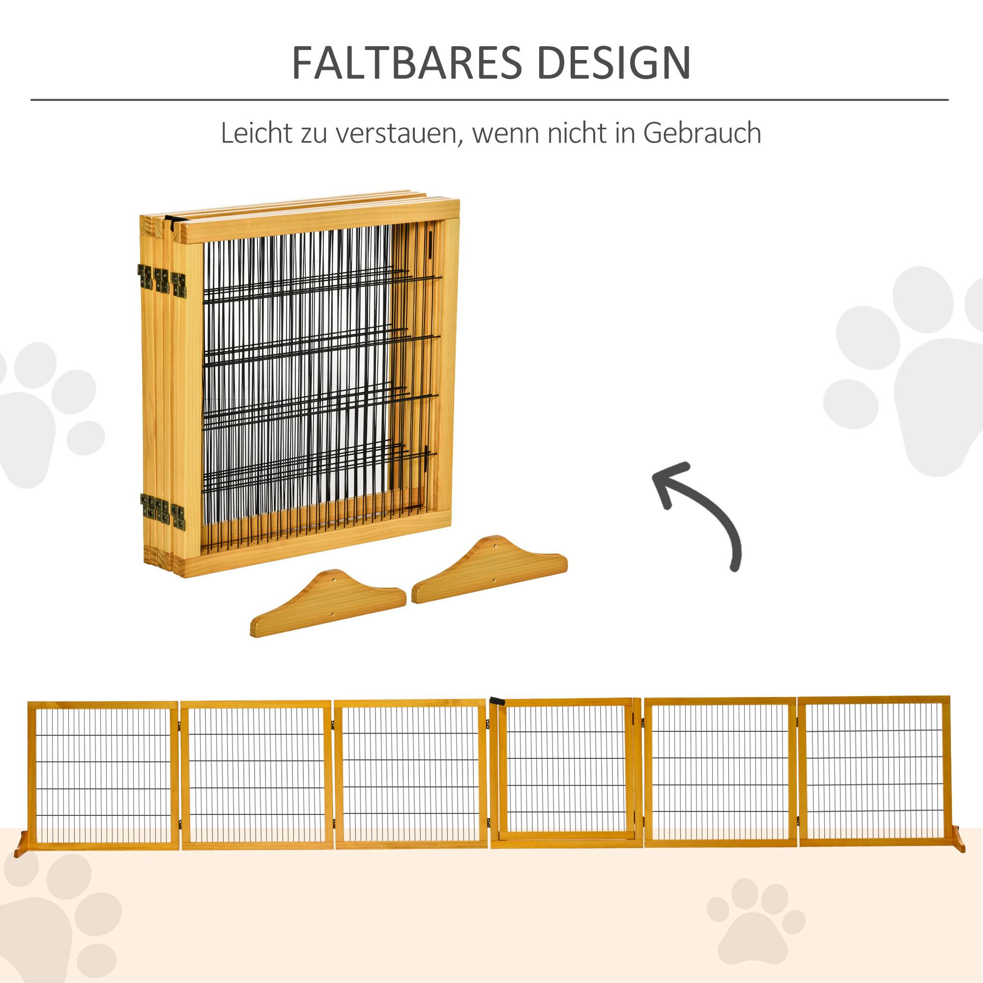Barrière pour chien, pliable, 432 x 36 x 70 cm, pin, jaune - Image 8