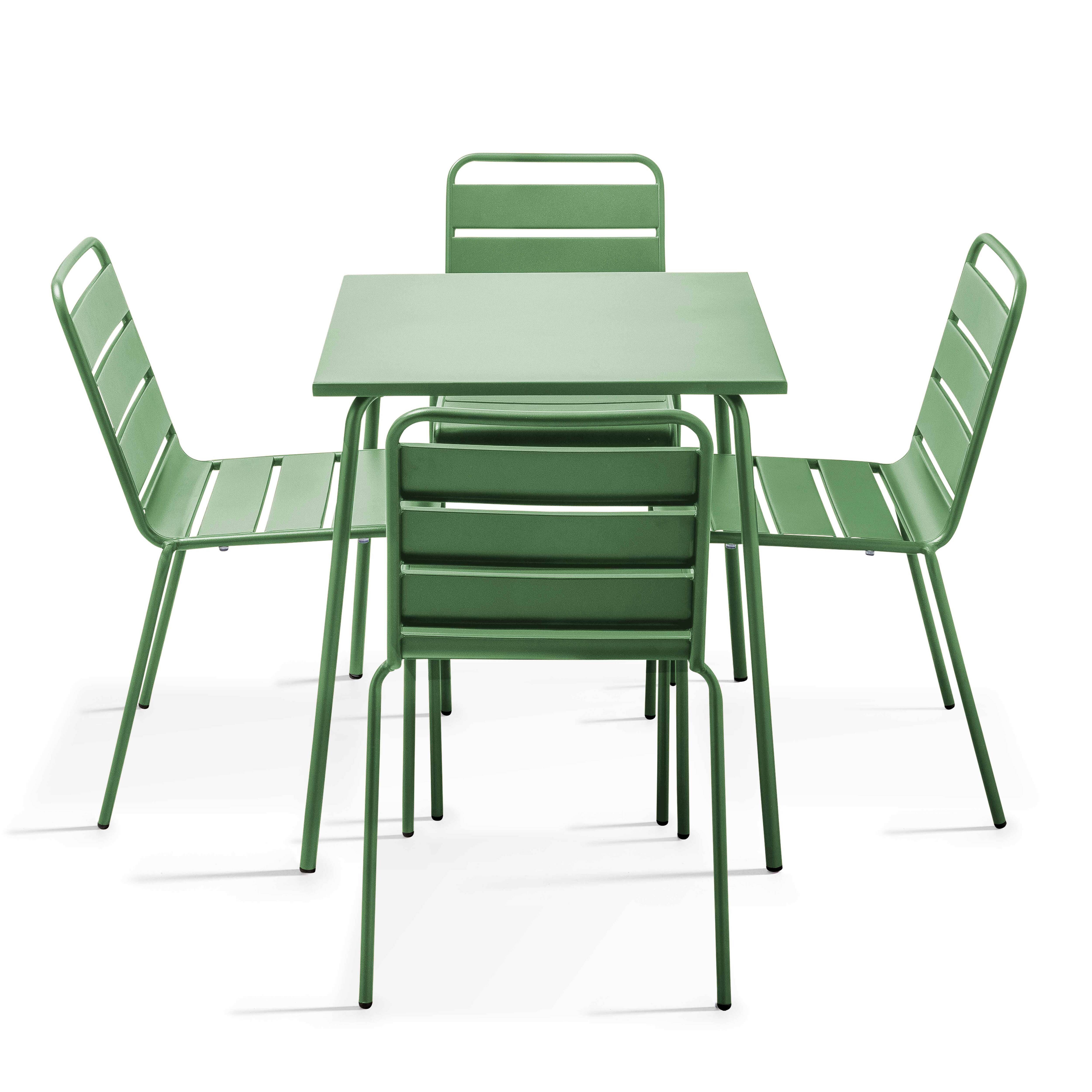 Oviala - Ensemble table de terrasse et 4 chaises en métal vert cactus Palavas - Oviala - Image 1