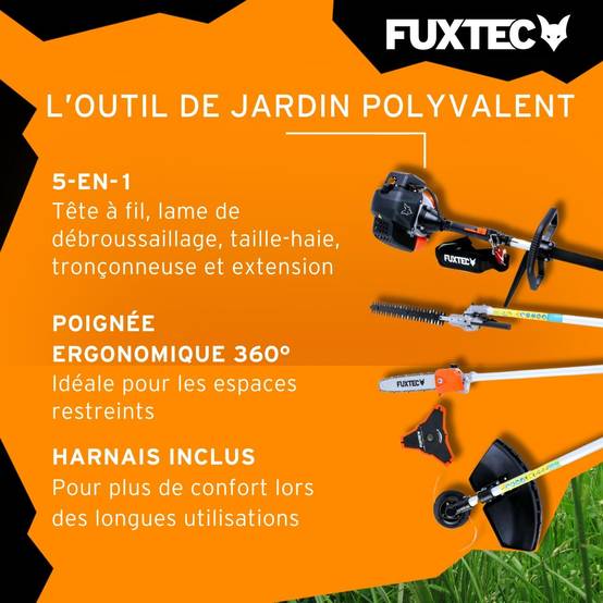 FUXTEC - Débroussailleuse thermique multifonction 5en1 - FUXTEC FX-MT152E - 52cm3 3CV - Image 5