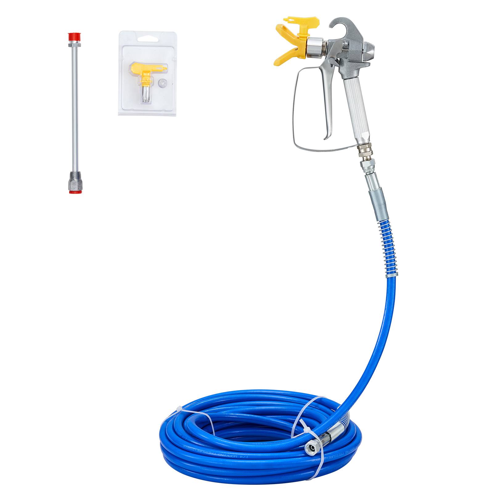 VEVOR Ensemble tuyaux peinture sans air, 50 pieds, 3600 psi. Rallonge 8 pouces, buse 517, rotatif 1/4". - Image 1