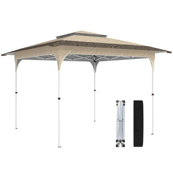 Tente pliante pop-up 3,5 x 3,5 m avec 3 niveaux de hauteur réglables, double toit, fermeture centrale et sac de transport, protection UPF50+ kaki - Image 1