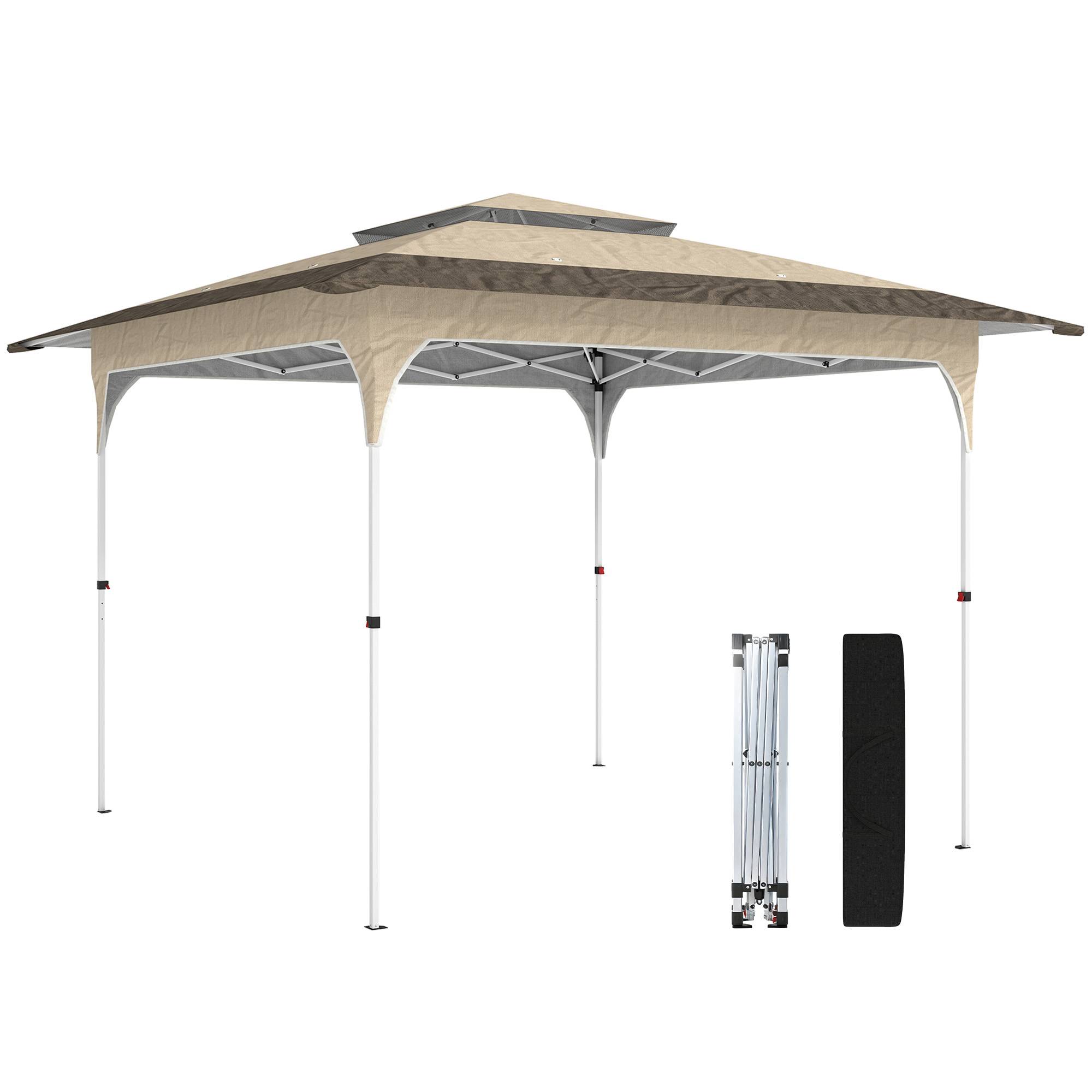 Tente pliante pop-up 3,5 x 3,5 m avec 3 niveaux de hauteur réglables, double toit, fermeture centrale et sac de transport, protection UPF50+ kaki - Image 1