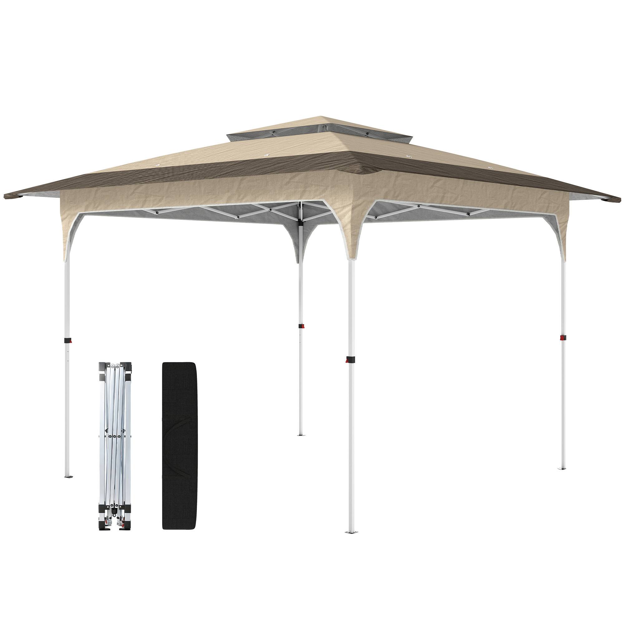 Tente pliante pop-up 3,5 x 3,5 m avec 3 niveaux de hauteur réglables, double toit, fermeture centrale et sac de transport, protection UPF50+ kaki - Image 2