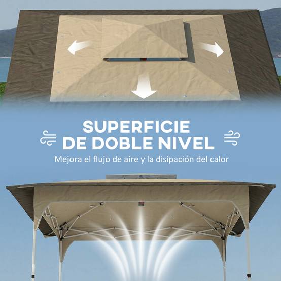 Tente pliante pop-up 3,5 x 3,5 m avec 3 niveaux de hauteur réglables, double toit, fermeture centrale et sac de transport, protection UPF50+ kaki - Image 7