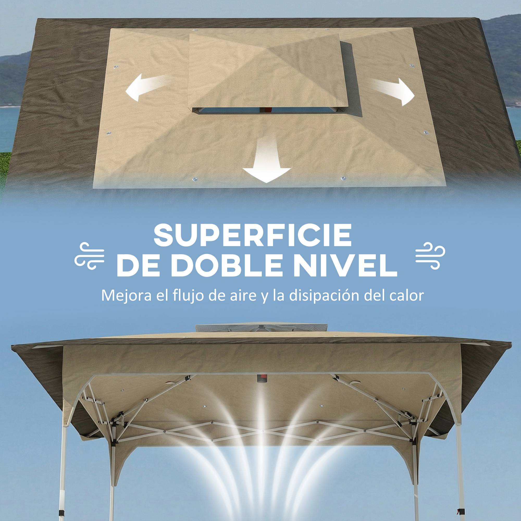 Tente pliante pop-up 3,5 x 3,5 m avec 3 niveaux de hauteur réglables, double toit, fermeture centrale et sac de transport, protection UPF50+ kaki - Image 7