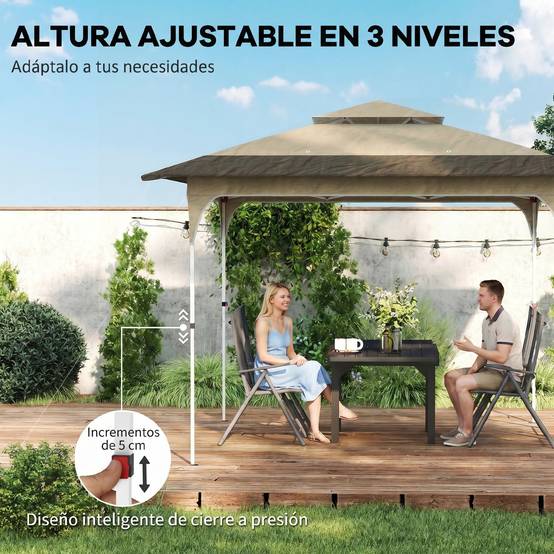 Tente pliante pop-up 3,5 x 3,5 m avec 3 niveaux de hauteur réglables, double toit, fermeture centrale et sac de transport, protection UPF50+ kaki - Image 9