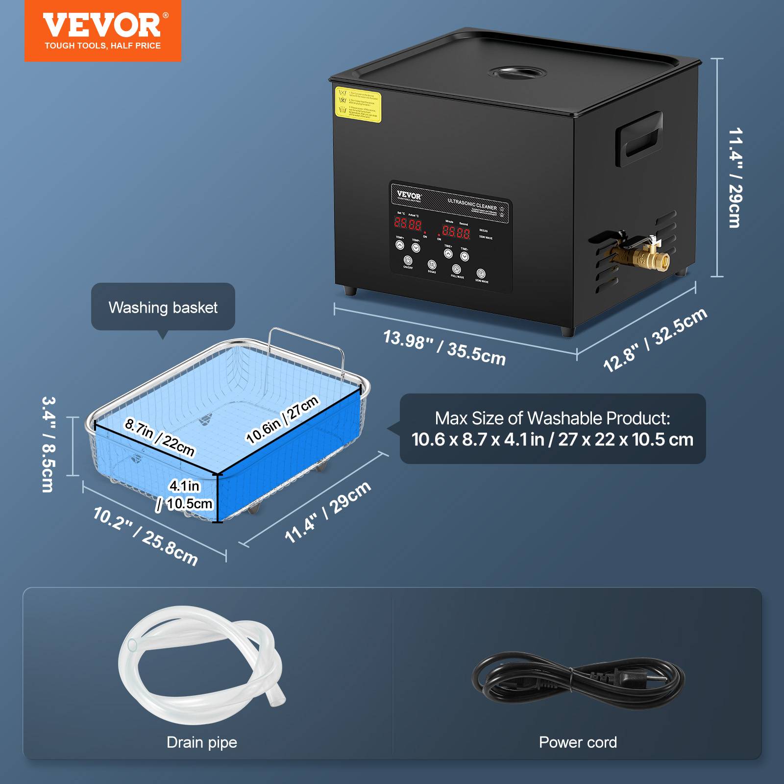 VEVOR Nettoyeur ultrasons numérique 15L, 360W, mode doux/dégazage, chauffage/minuterie, pour prothèses, bijoux, outils. - Image 7