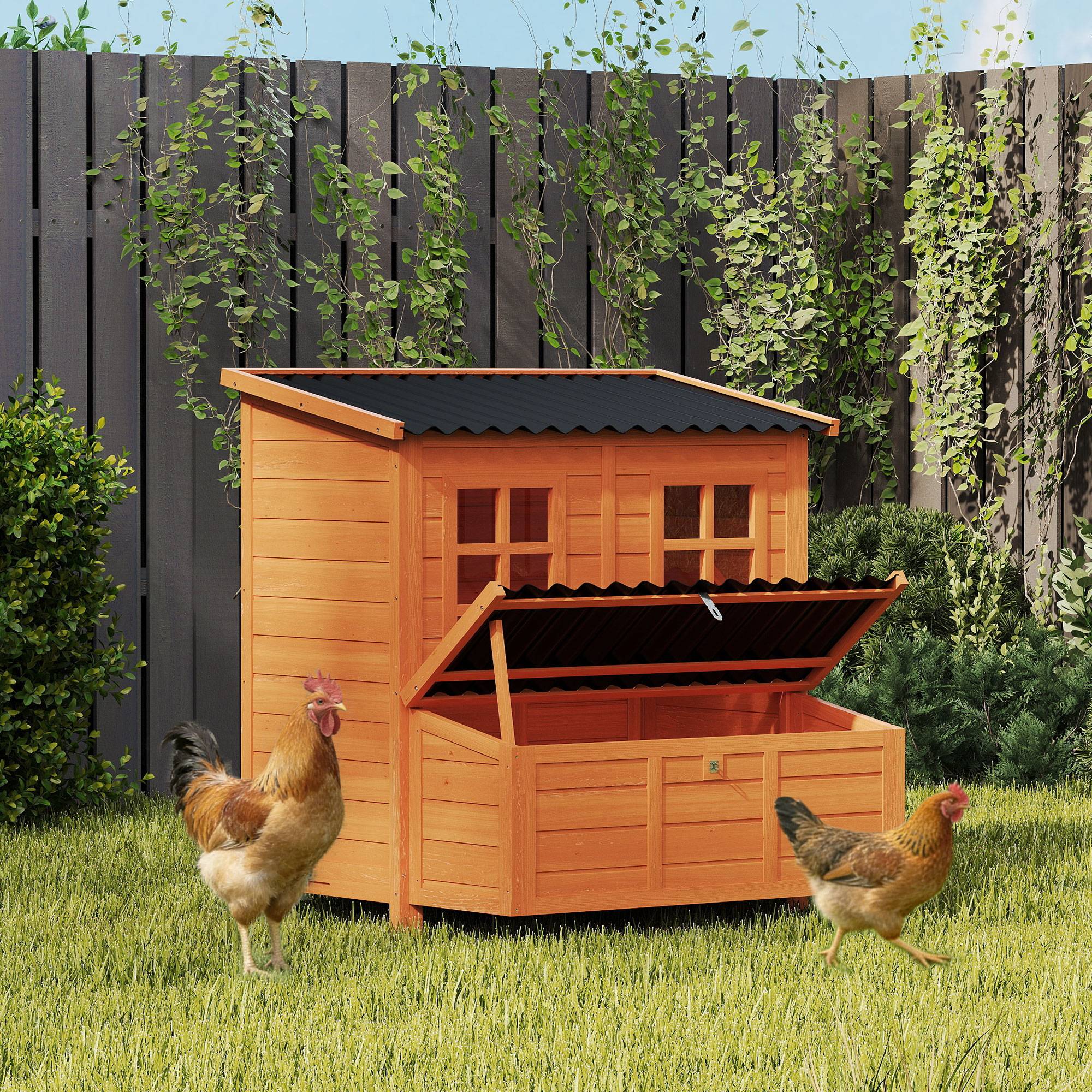 Sans Marque - Poulailler avec nichoir 3-4 poules, toit étanche, bois de sapin, plastique, 100x86x100 cm, Orange - Image 3