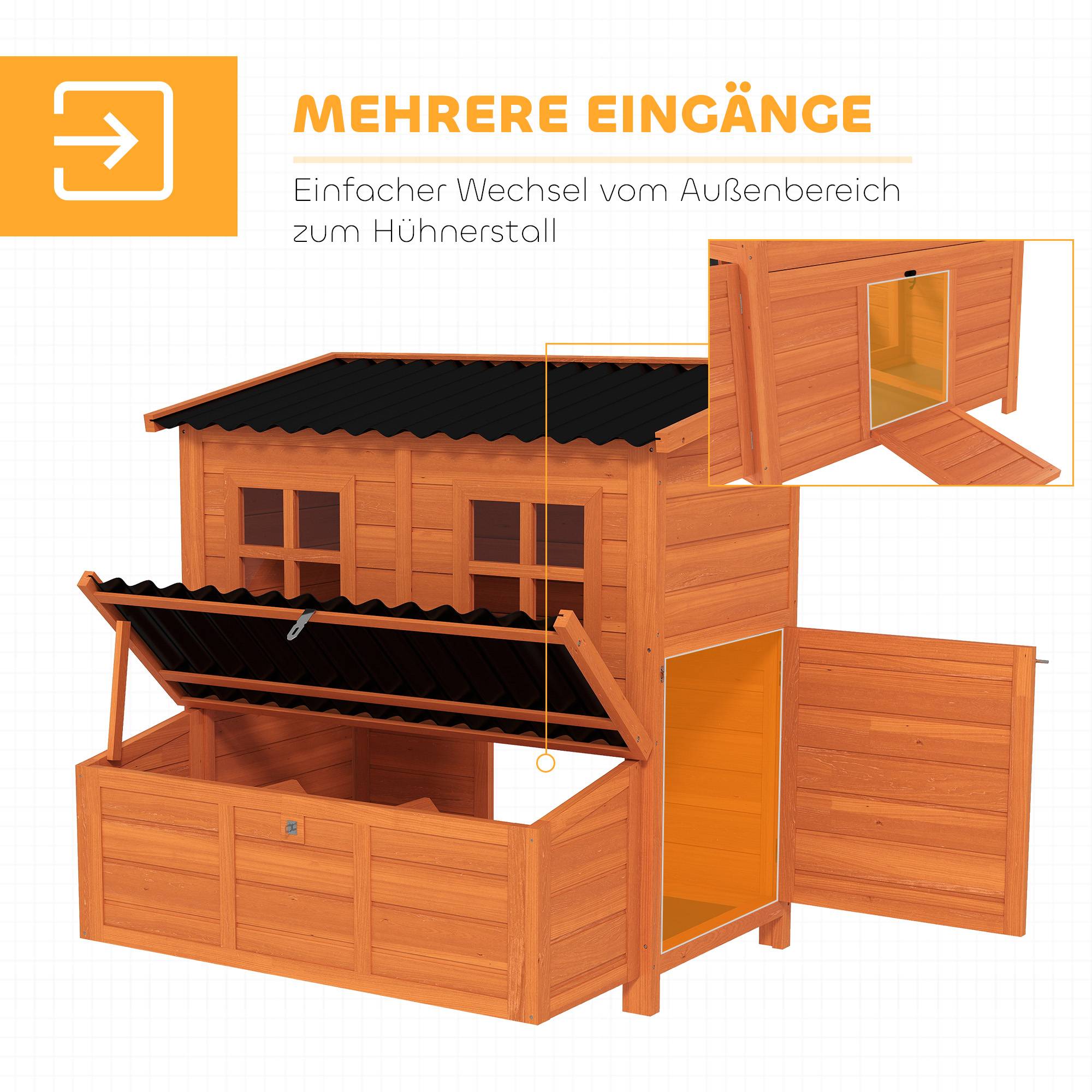 Sans Marque - Poulailler avec nichoir 3-4 poules, toit étanche, bois de sapin, plastique, 100x86x100 cm, Orange - Image 8
