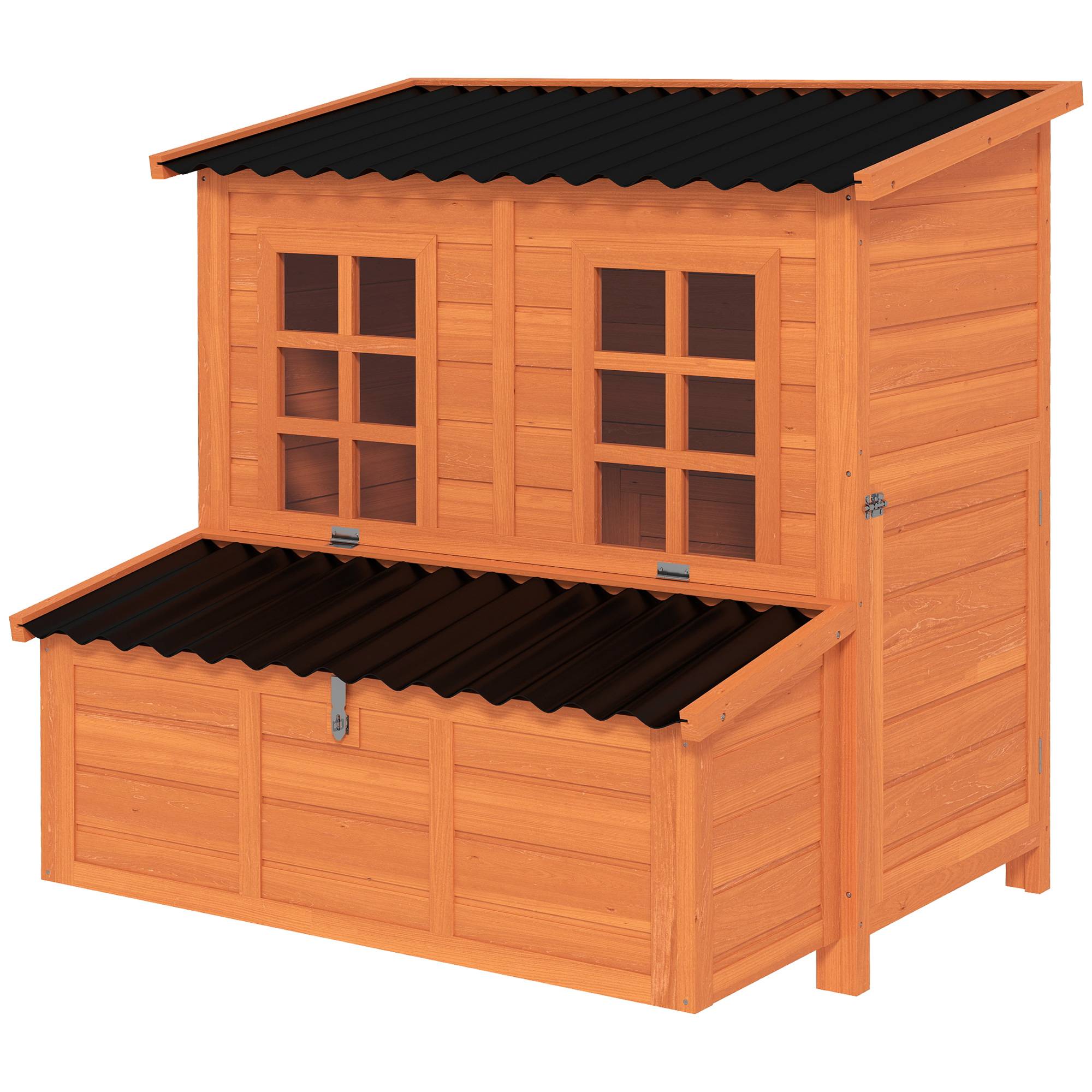 Sans Marque - Poulailler avec nichoir 3-4 poules, toit étanche, bois de sapin, plastique, 100x86x100 cm, Orange - Image 1