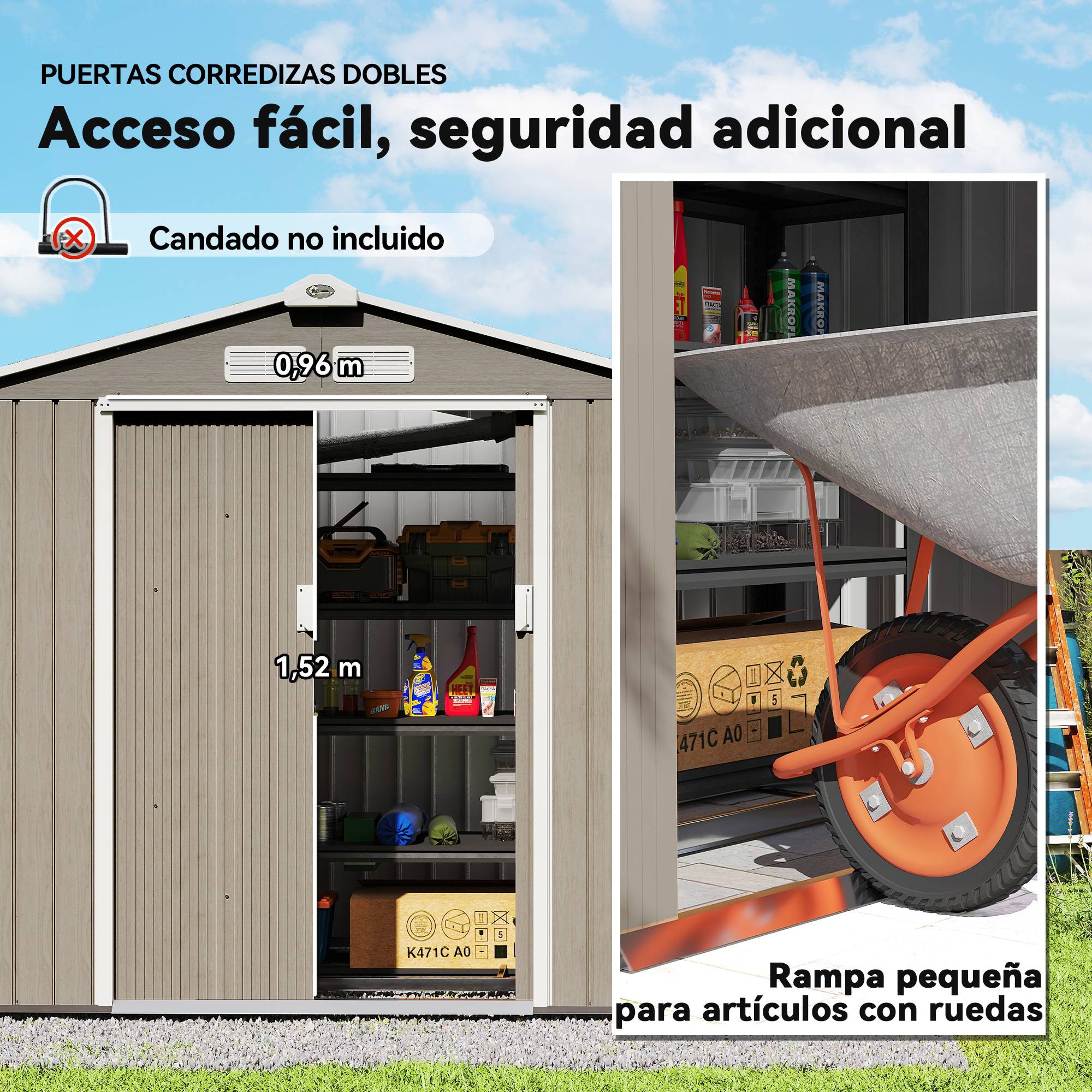 Abri de jardin acier galvanisé extérieur rangement outils 213x130x185cm bois - ComfortXL Outdoor Living - Image 7