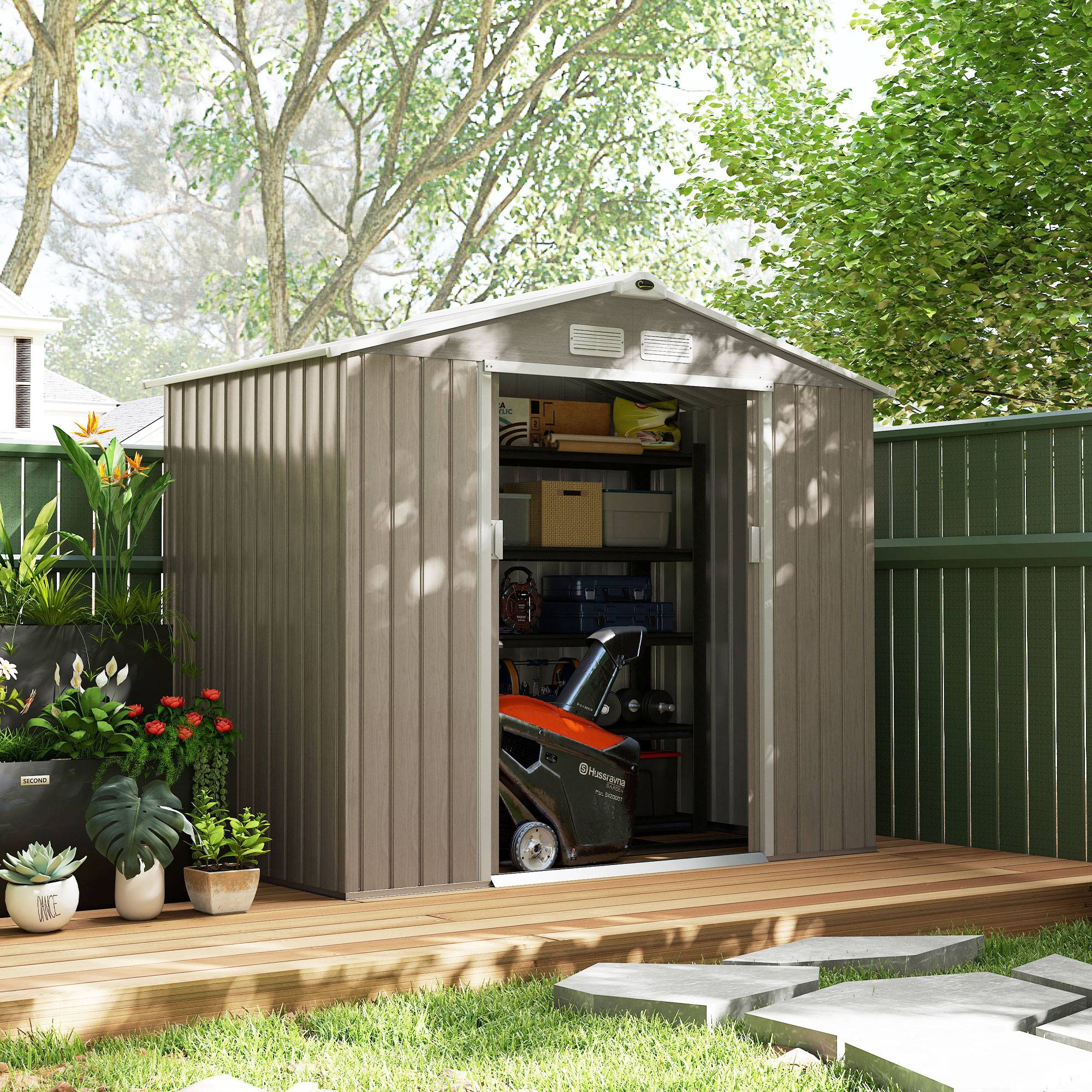 Abri de jardin acier galvanisé extérieur rangement outils 213x130x185cm bois - ComfortXL Outdoor Living - Image 4