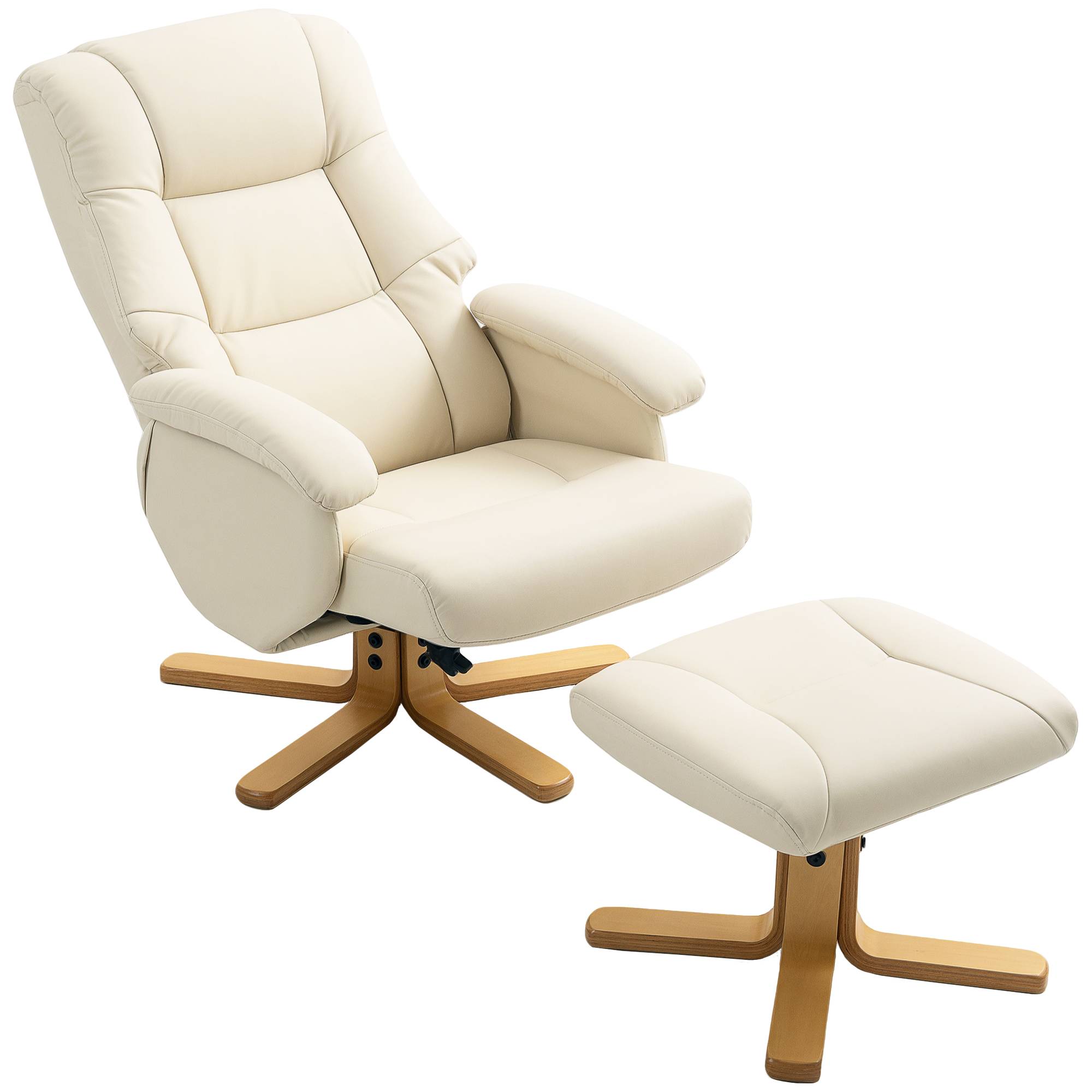 Fauteuil relax avec repose-pied fauteuil de relaxation pivotant 360° dossier inclinable charge 120 Kg crème - Image 2
